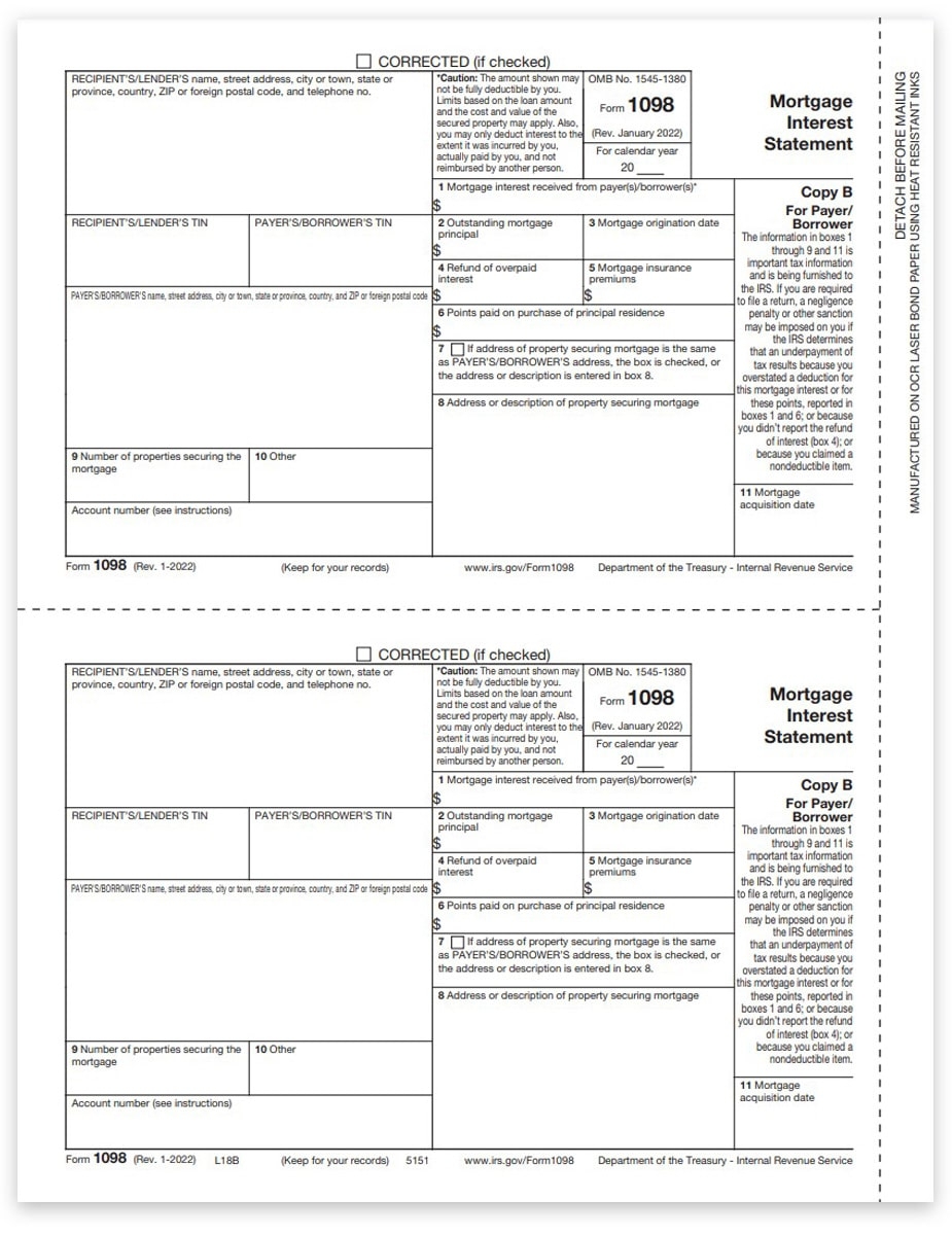 1098 Tax Forms For Mortgage Interest IRS Copy A DiscountTaxForms