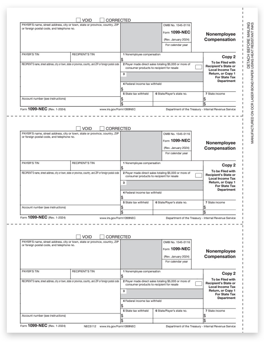 1099 NEC Forms Copy A For IRS Federal DiscountTaxForms