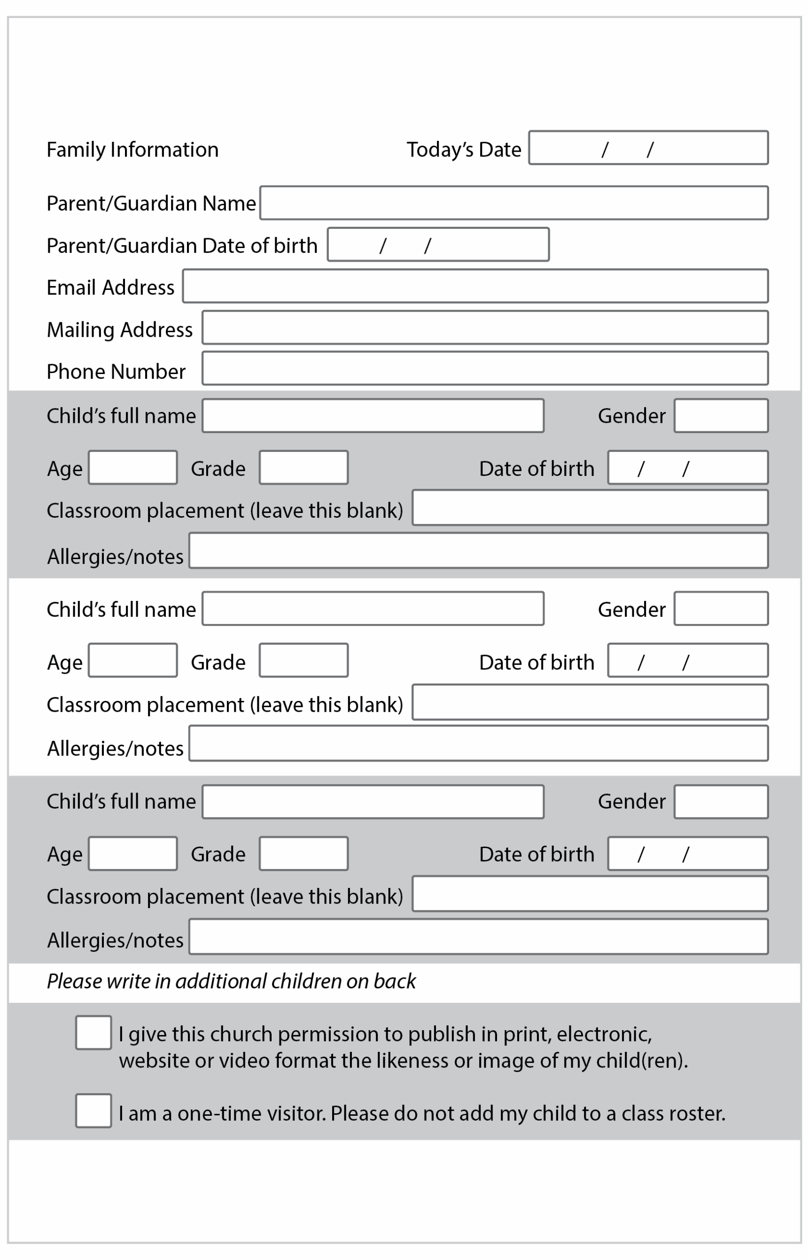 Free Printable Sunday School Forms