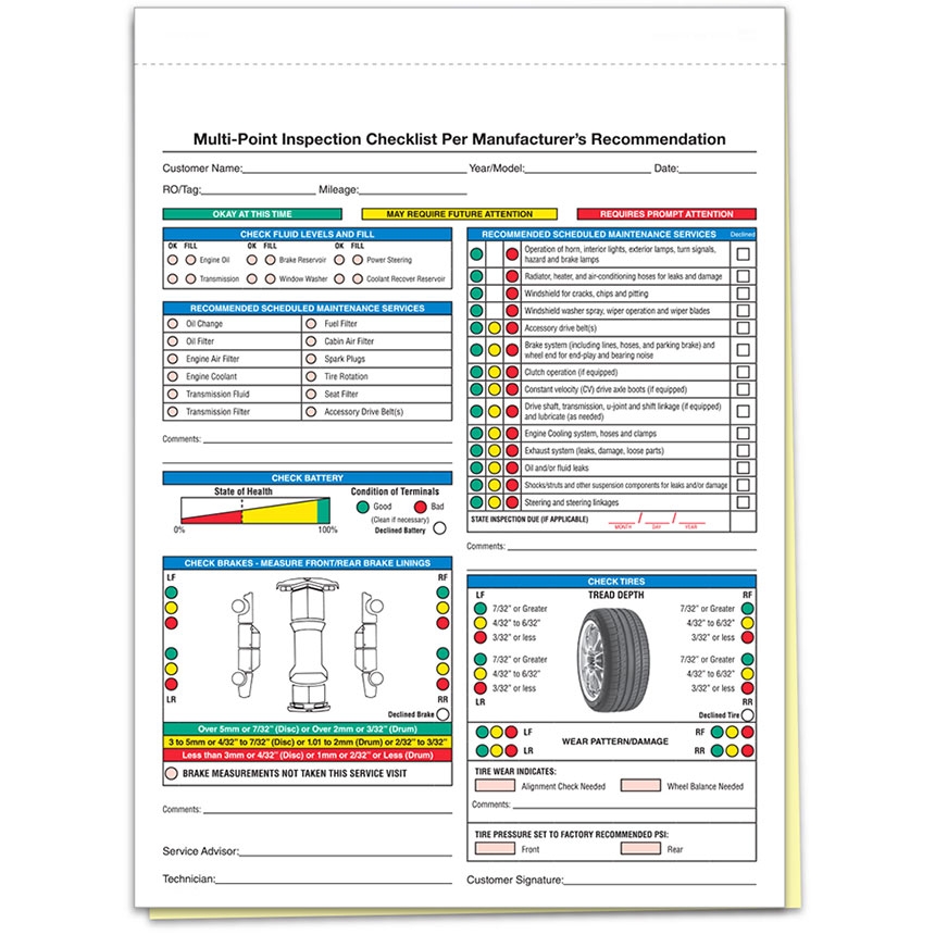 2 Part Vehicle Inspection Form