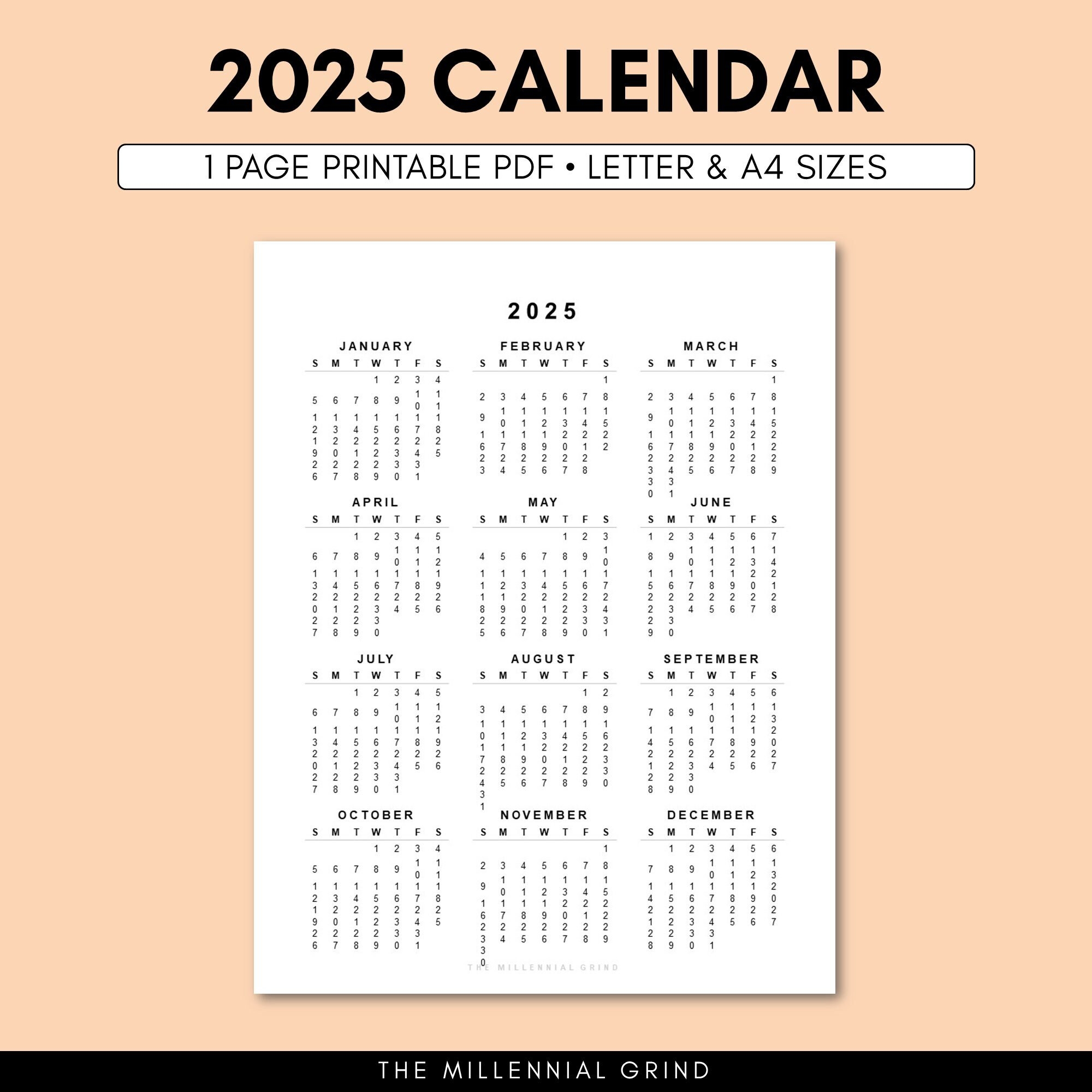 2025 Calendar Printable 2025 Calendar Template 2025 Calendar 2025 Calendar Digital 2025 Yearly Calendar 2025 Calendar A4 Letter Etsy Australia