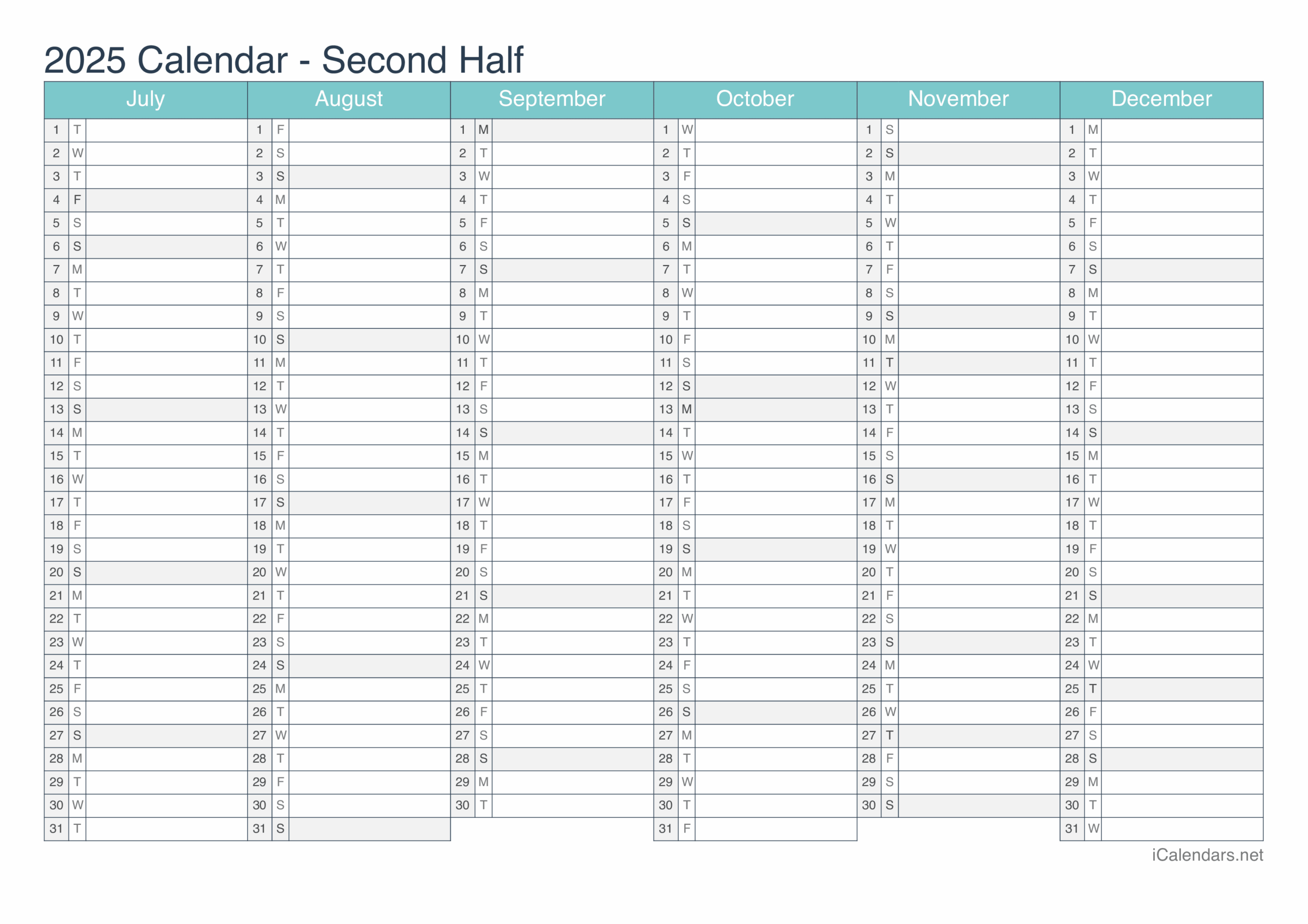2025 Printable Calendar PDF Or Excel