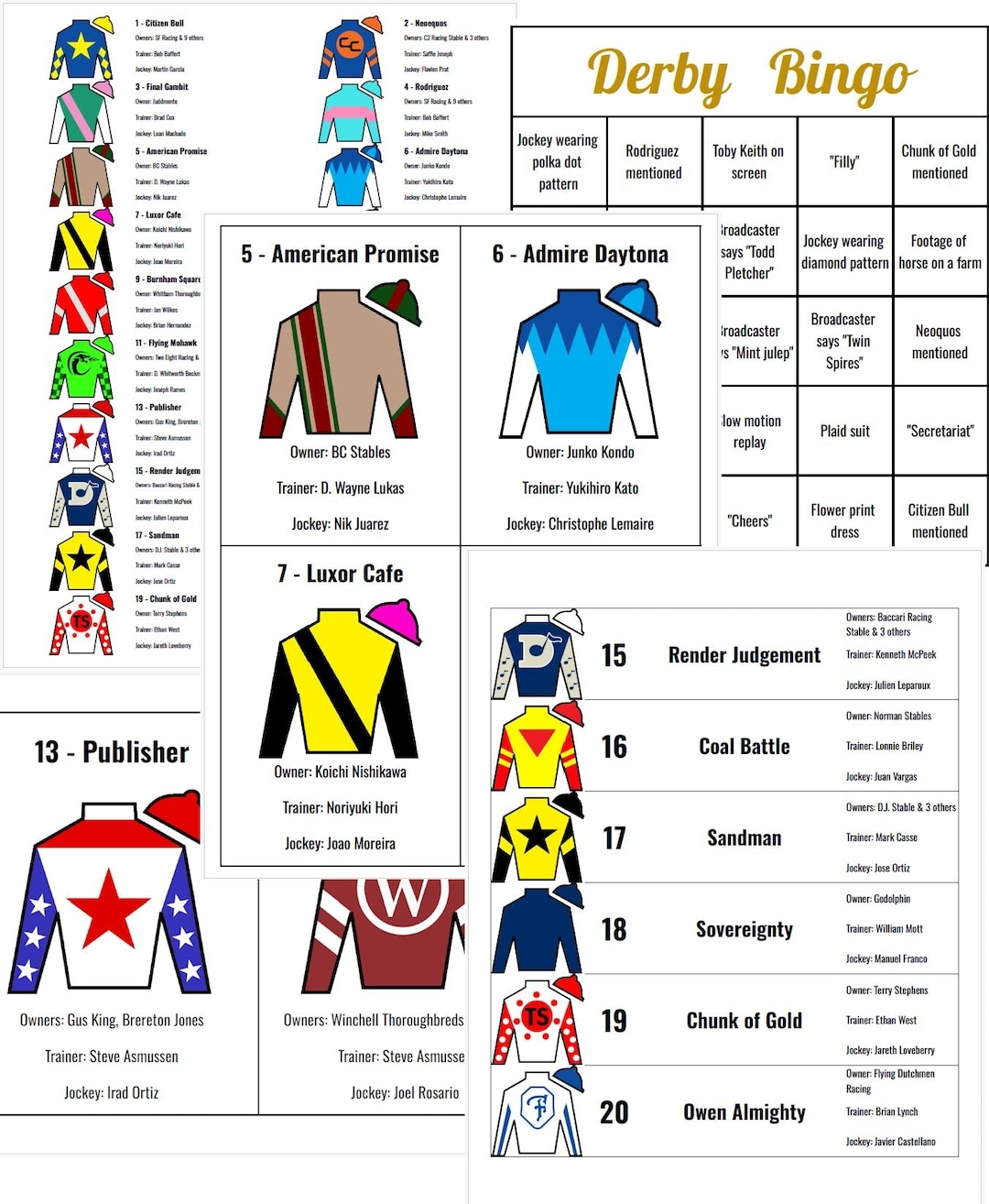 2025 Printable Kentucky Derby Roster U0026 Bingo BAEZA ADDED links Included To Download Updates Etsy