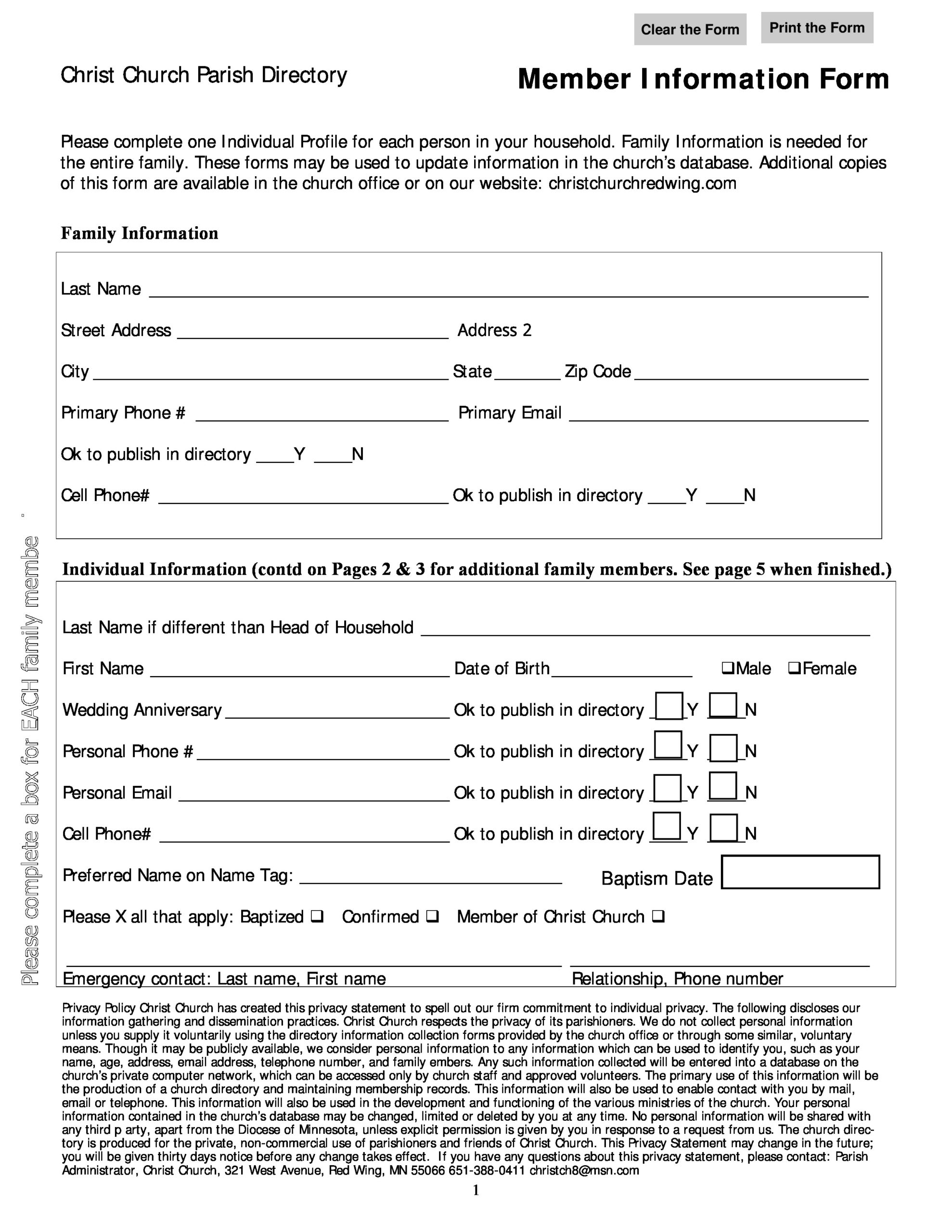 Free Printable Church Membership Forms