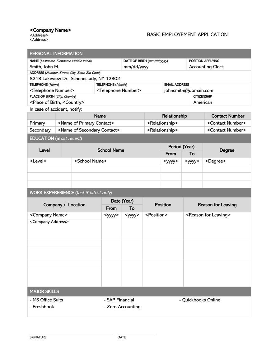 Free Job Application Form Printable