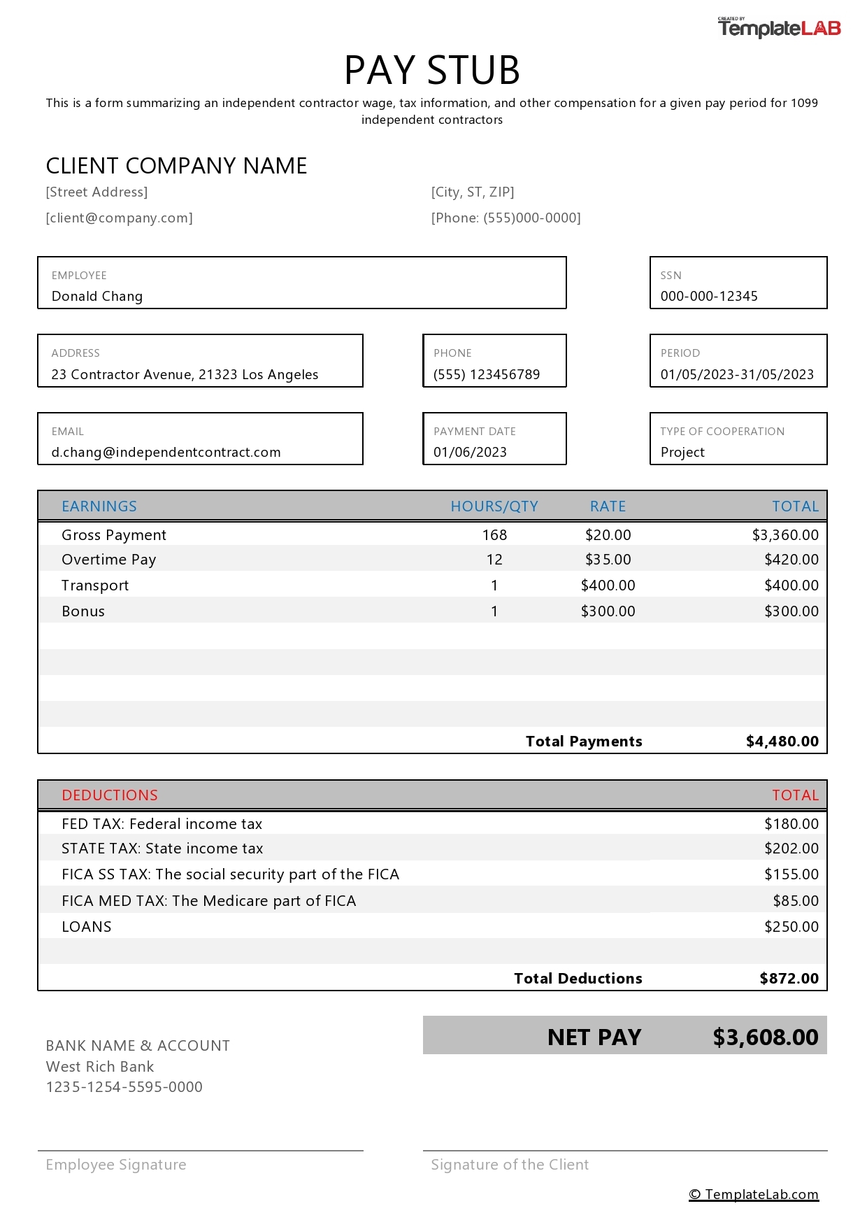 Free Printable Paycheck Stub Form