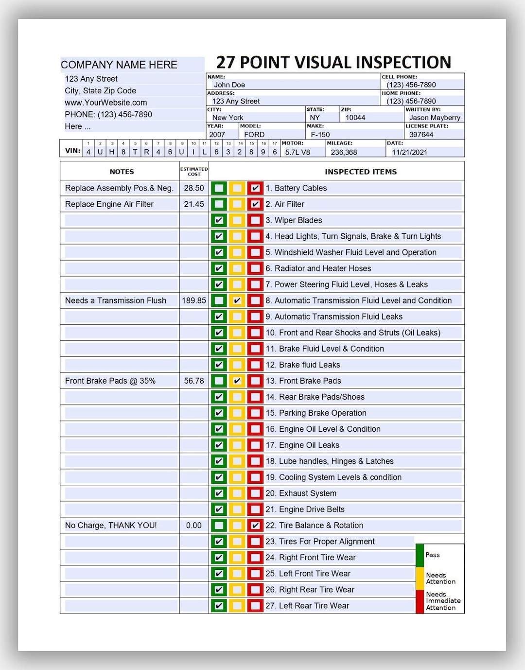 27 Point Visual Vehicle Inspection Form Fillable PDF Multi point Vehicle Inspection Checklist Printable Vehicle Inspection Worksheet Etsy 