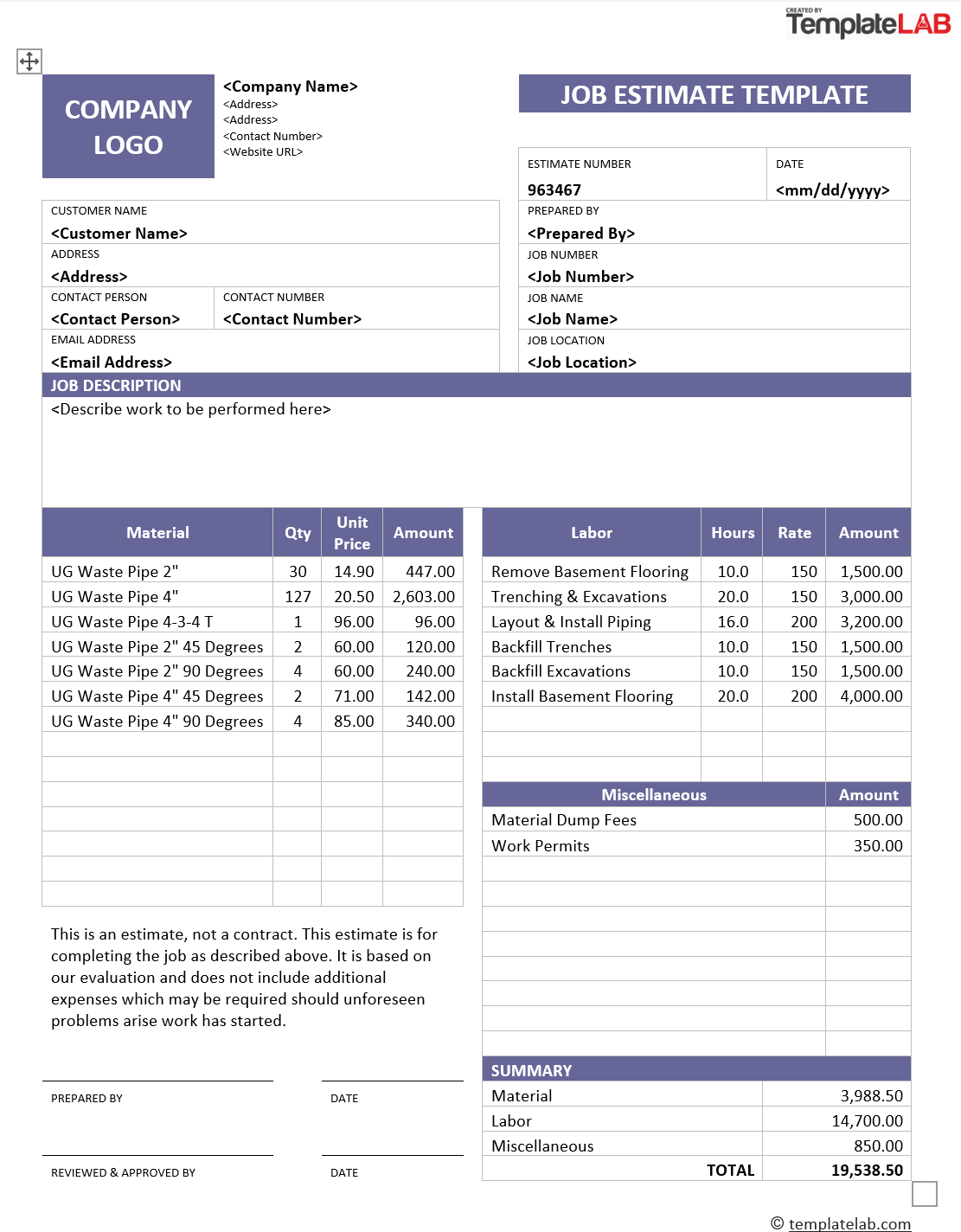 Free Printable Job Estimate Form
