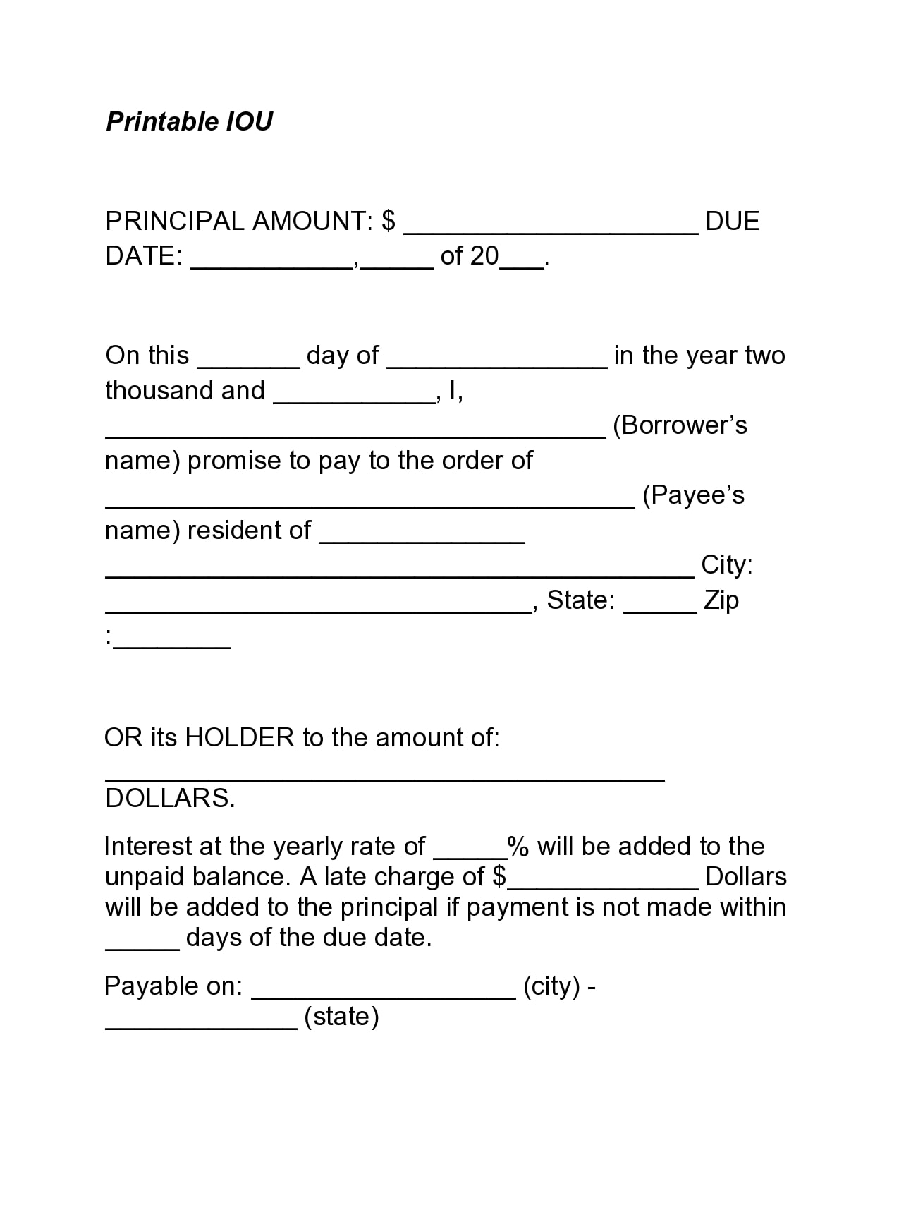 Free Printable We Owe Form