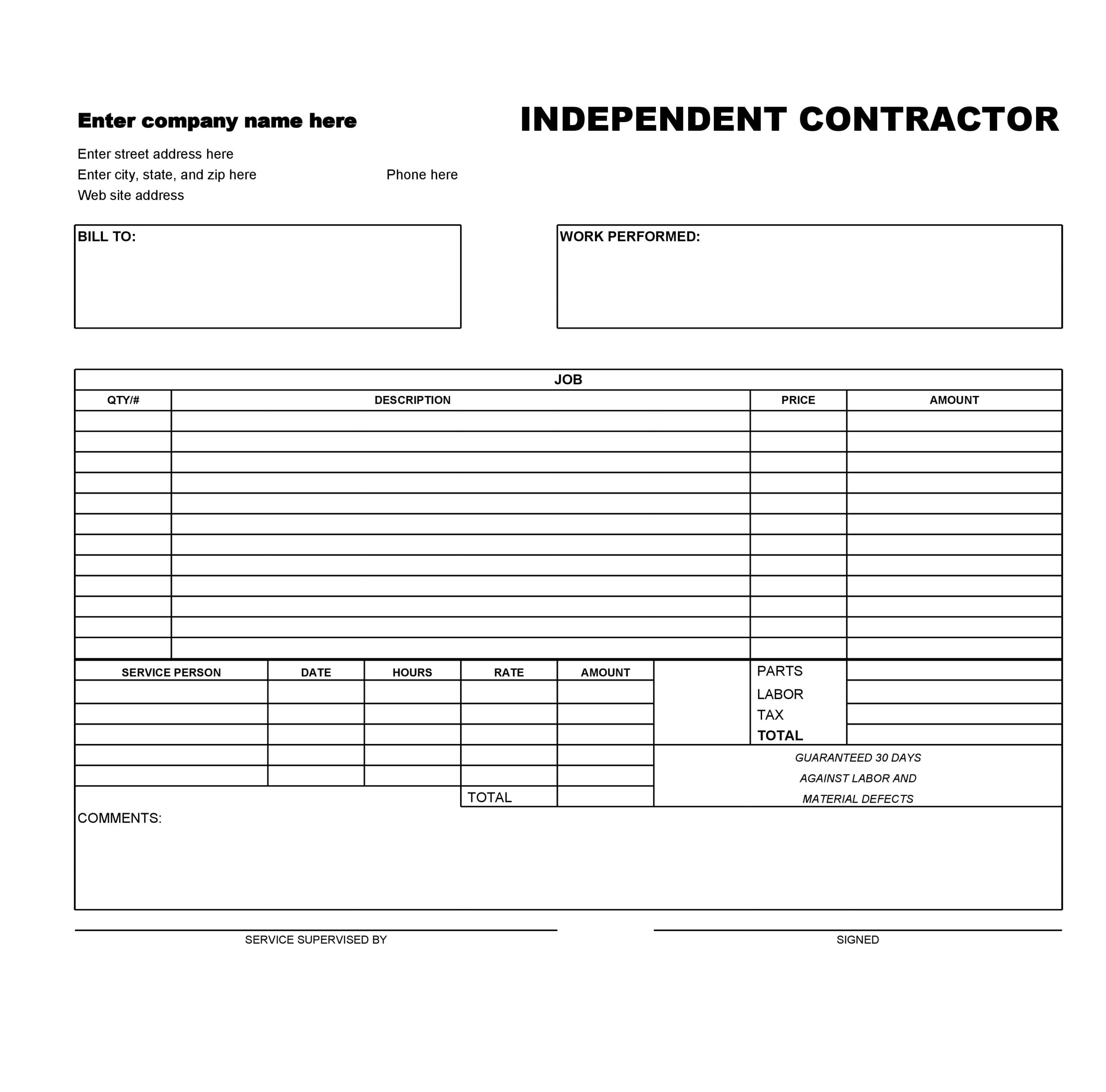 Free Printable Contractor Invoice Forms