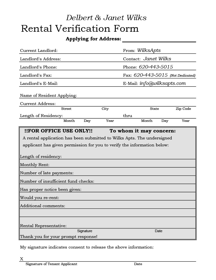 Free Printable Landlord Verification Form
