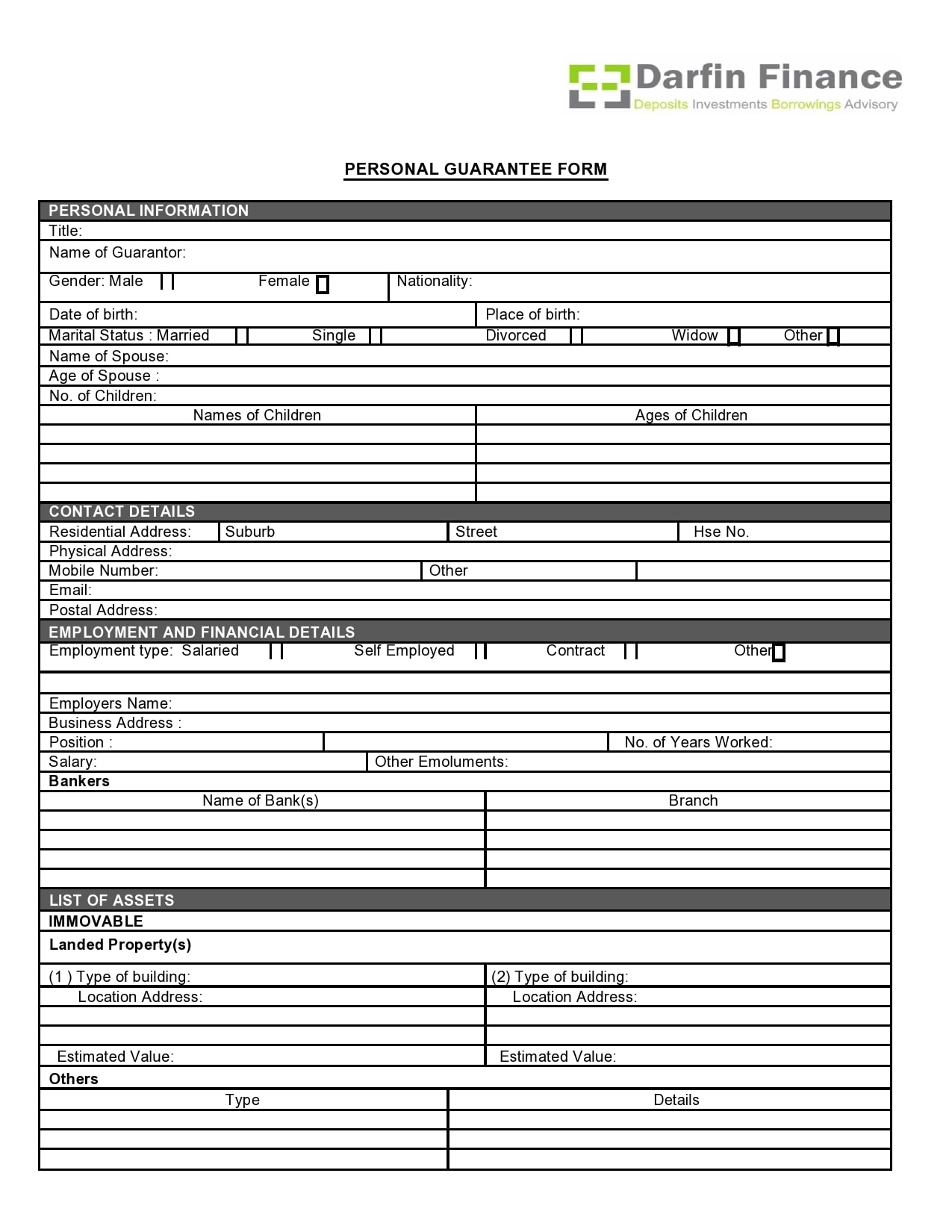 Free Printable Personal Guarantee Form