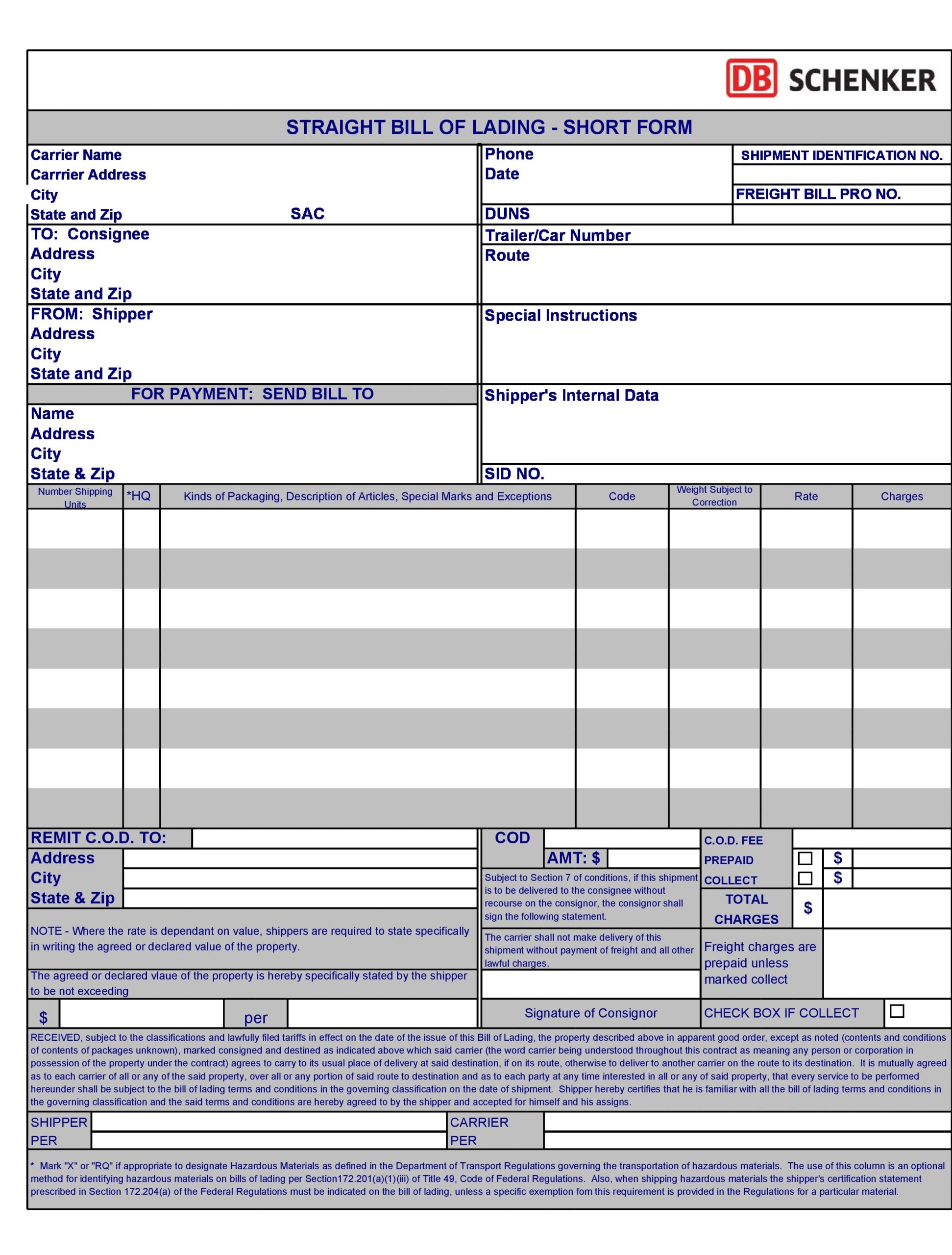 Free Printable Bol Short Form