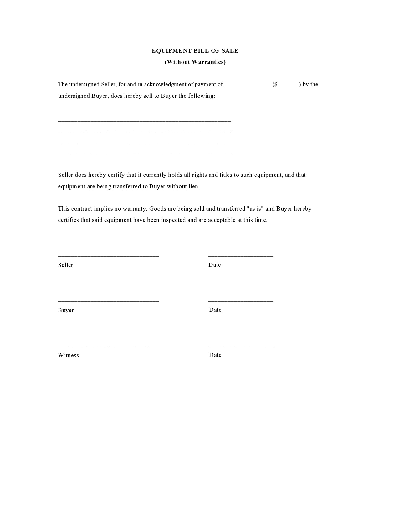 30 Free Equipment Bill Of Sale Templates Word PDF 