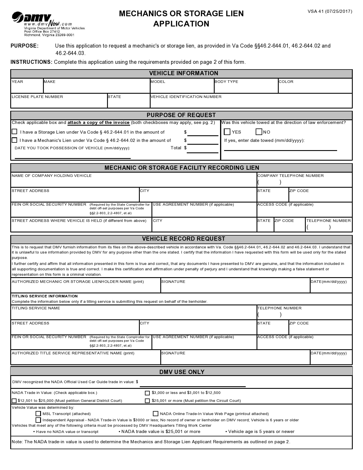 Free Printable Mechanics Lien Form
