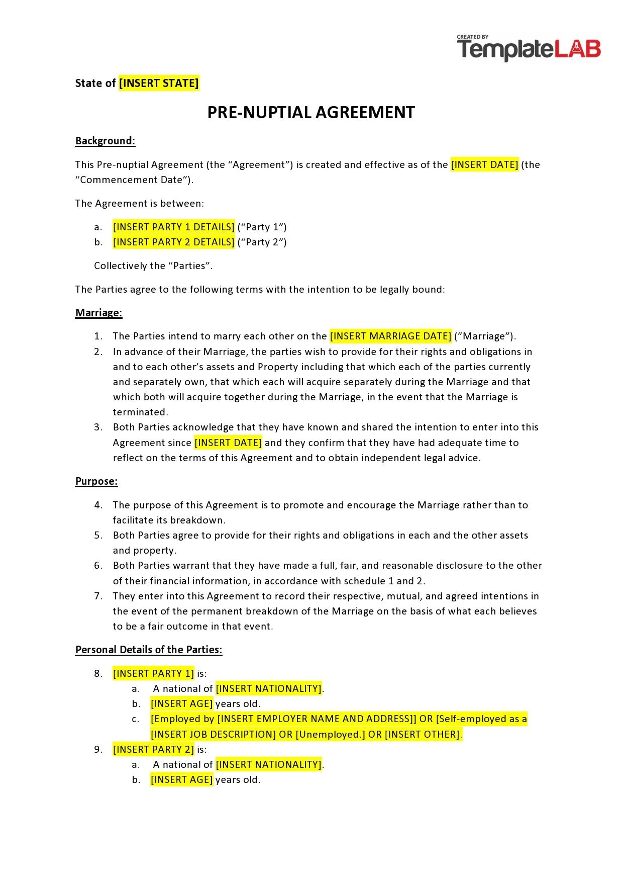 Free Printable Legal Prenuptial Form For The State Of Georgia