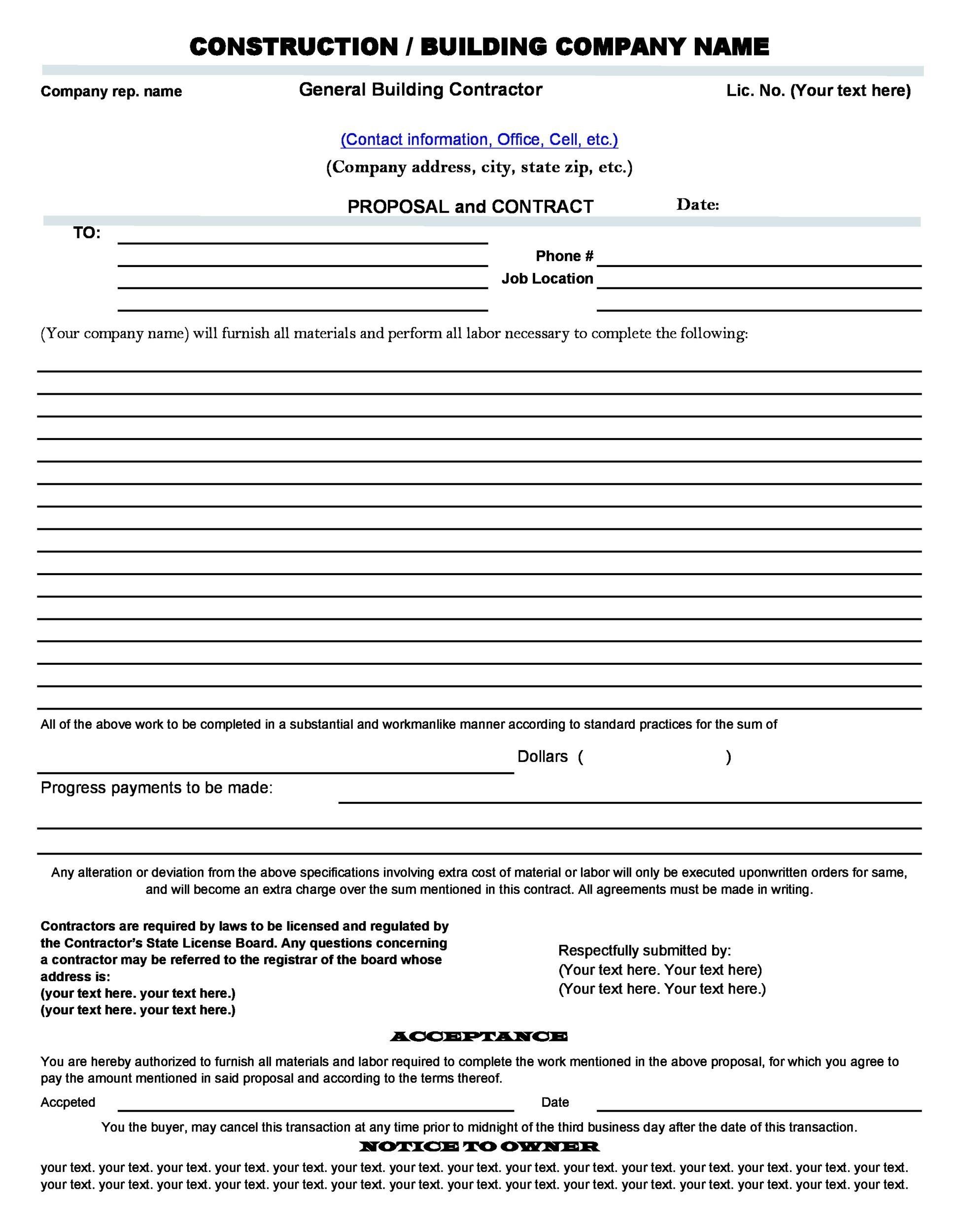 31 Construction Proposal Template U0026 Construction Bid Forms