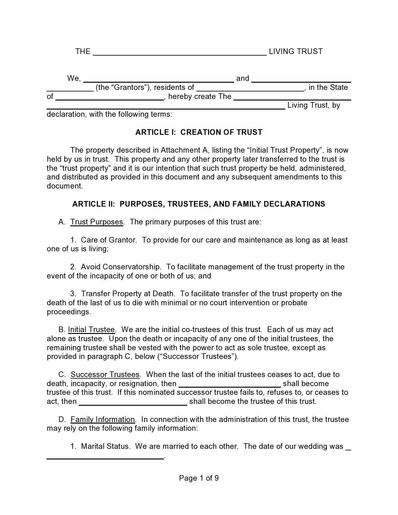 Free Printable Living Trust Forms Pdf