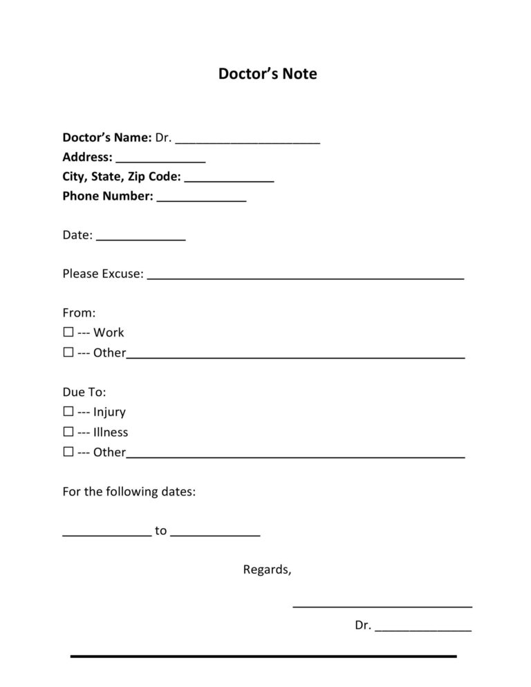 36 Free Doctor Note Templates for Work Or School