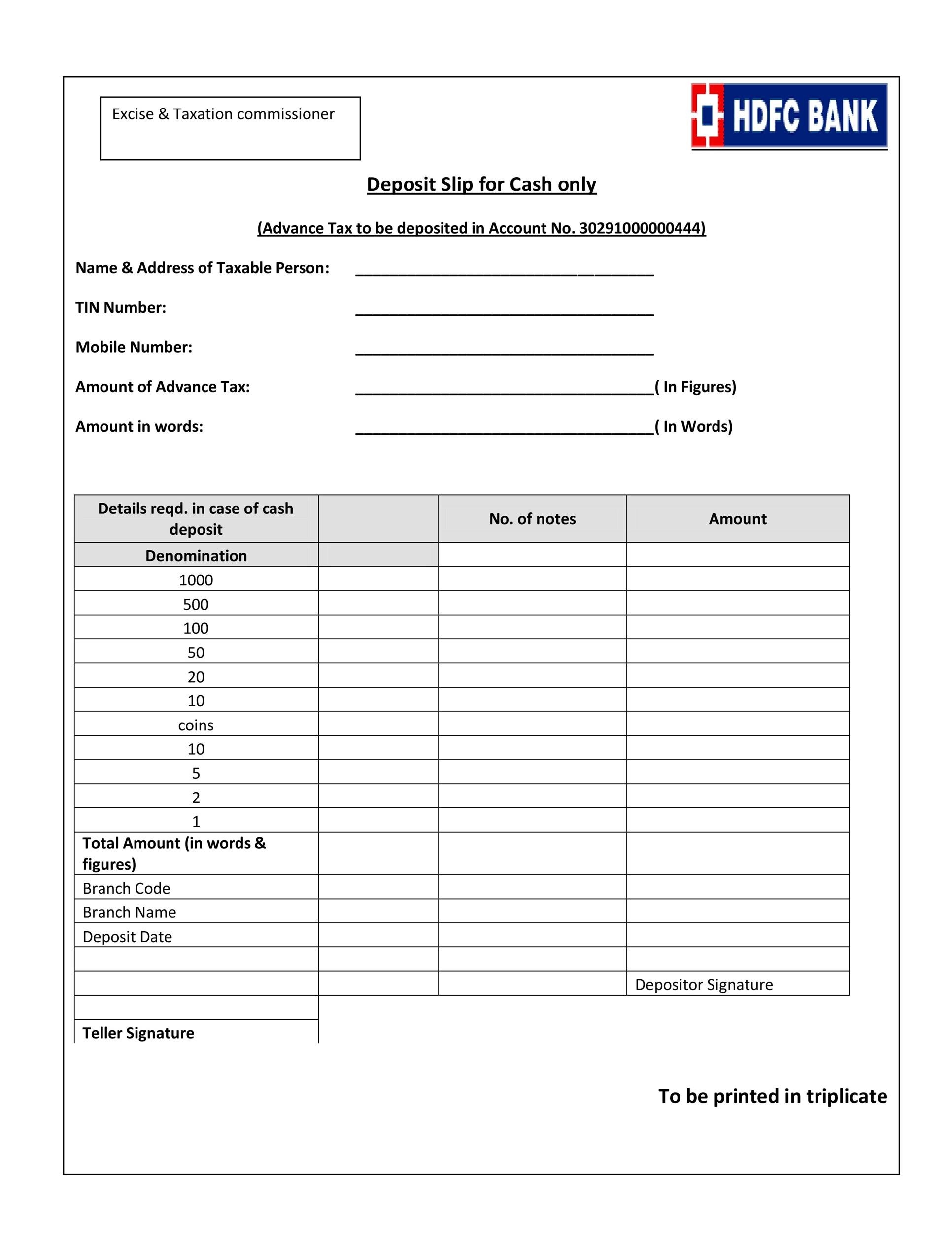 Free Printable Money Deposit Form