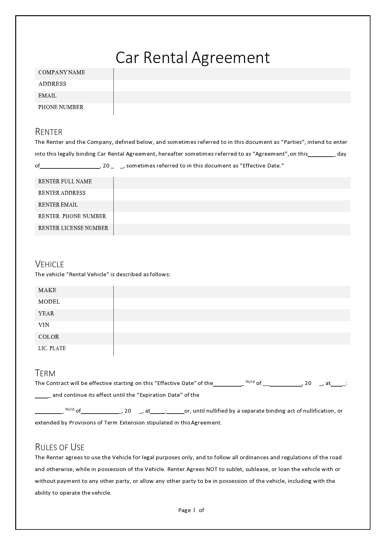 38 Free Car Rental Agreements u0026 Forms TemplateLab