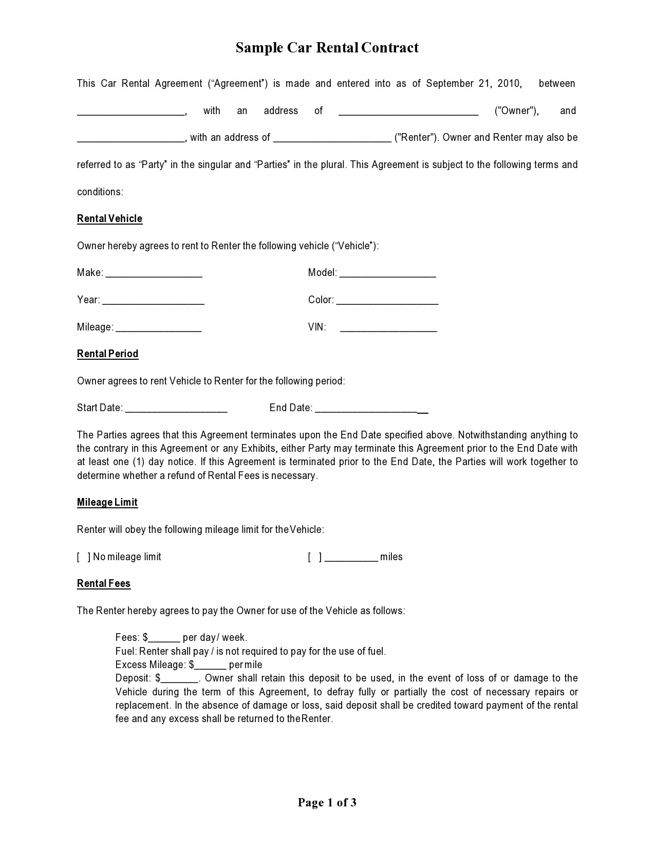38 Free Car Rental Agreements u0026 Forms TemplateLab