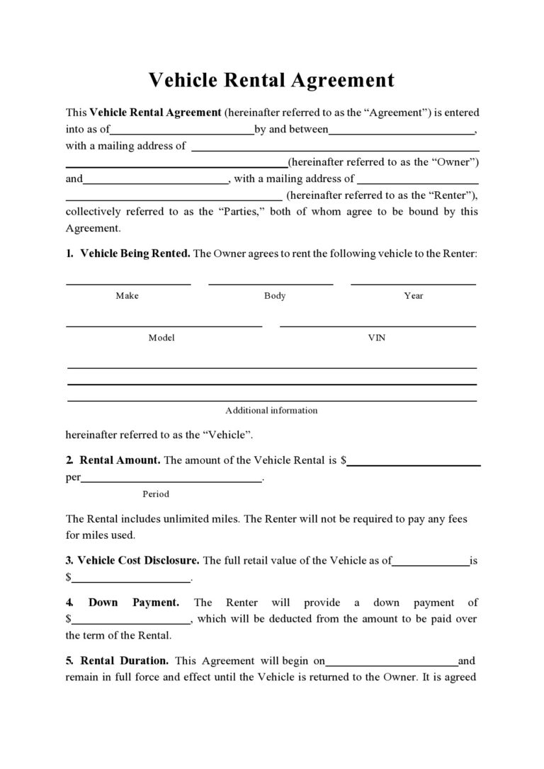38 Free Car Rental Agreements u0026 Forms TemplateLab