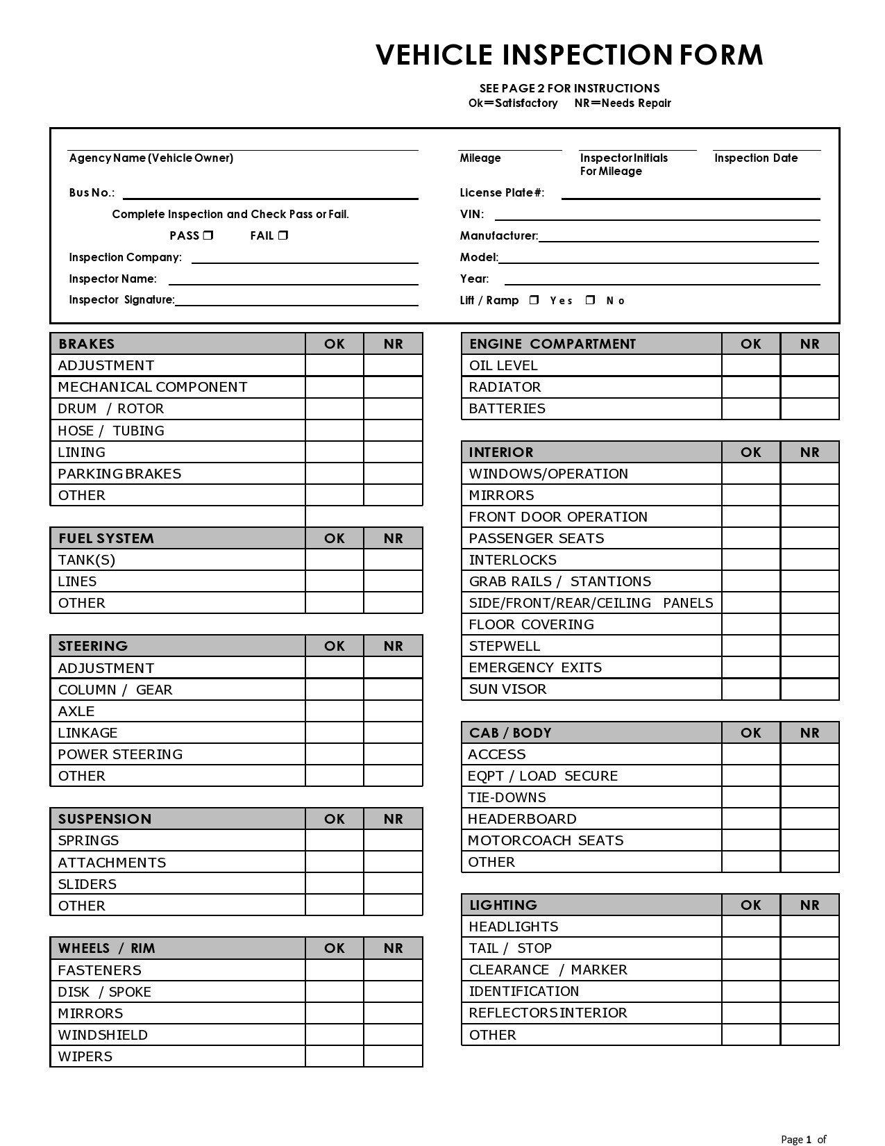 39 Best Vehicle Inspection Forms Lyft Uber Etc TemplateLab