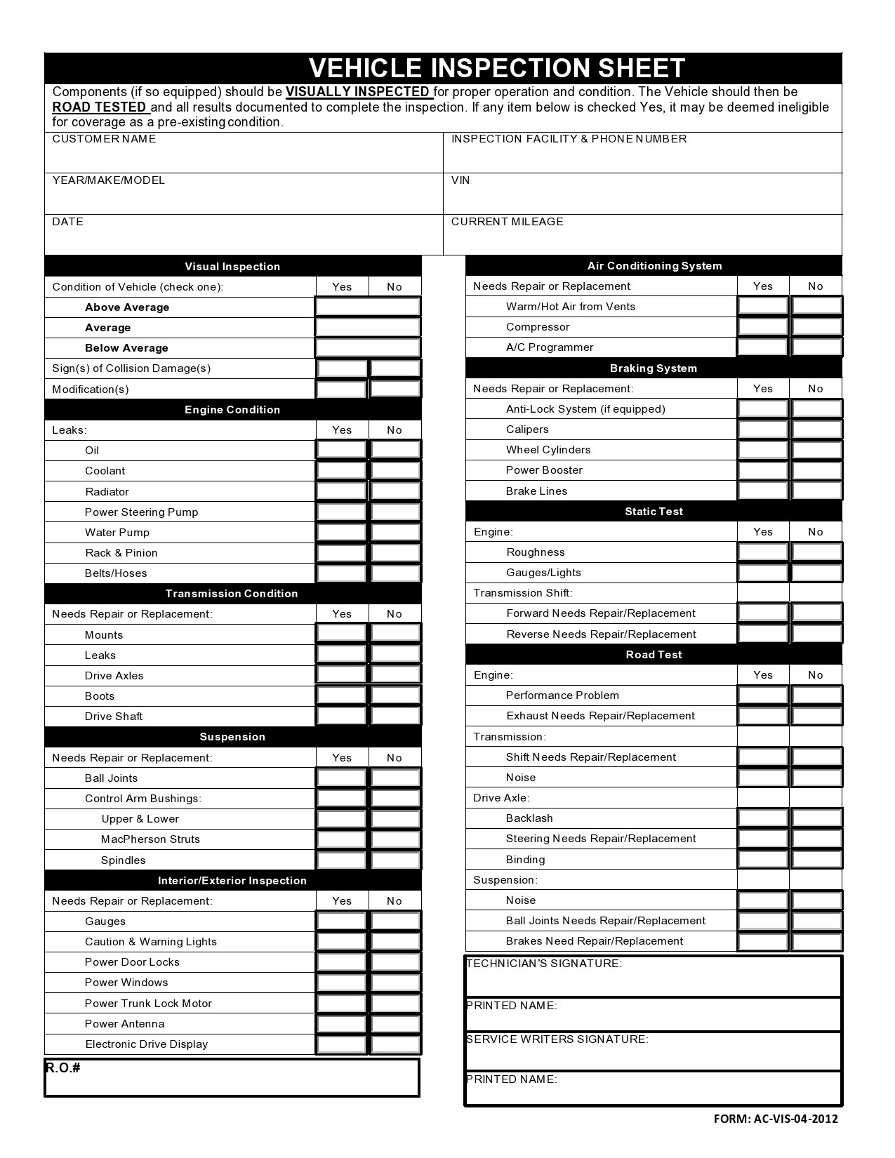 39 Best Vehicle Inspection Forms Lyft Uber Etc TemplateLab