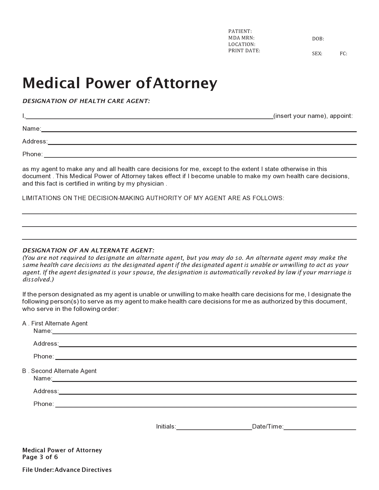 Free Printable Medical Power Of Attorney Forms
