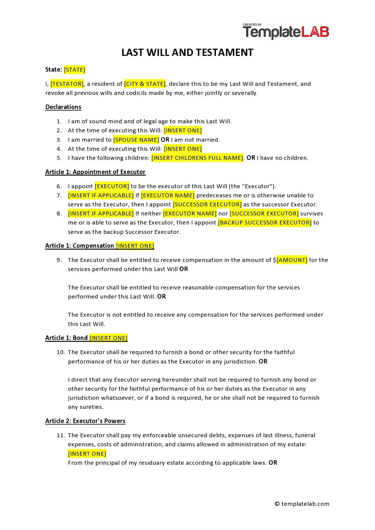 39 Last Will And Testament Forms U0026 Templates TemplateLab