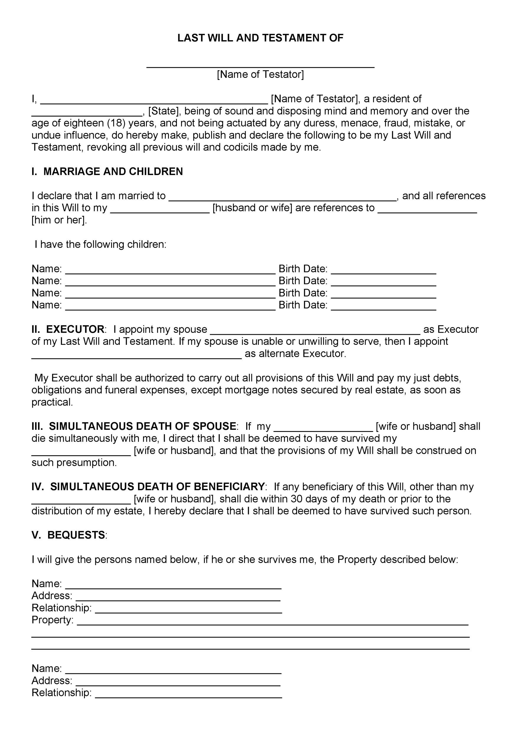 39 Last Will And Testament Forms U0026 Templates TemplateLab