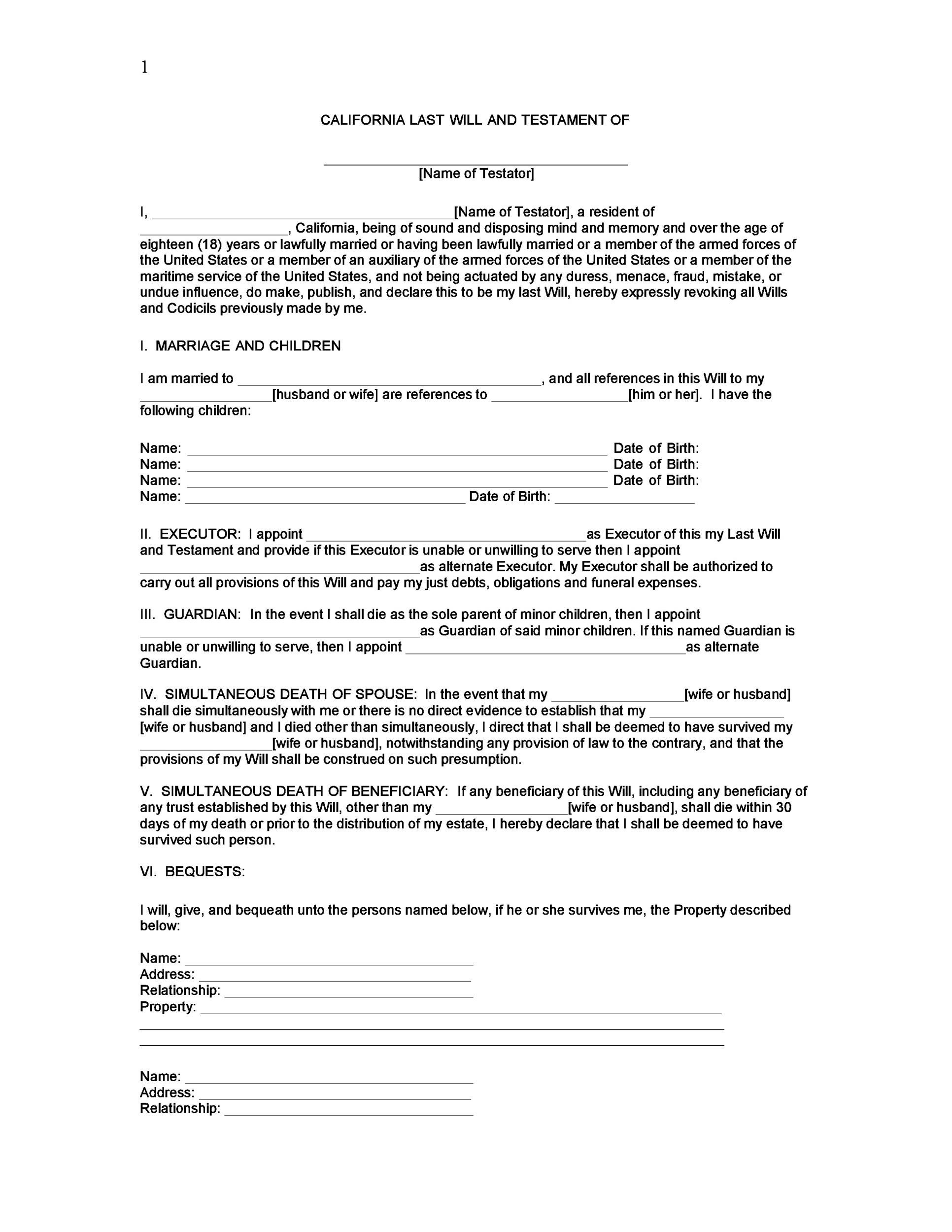 Free Simple Will Printable Forms