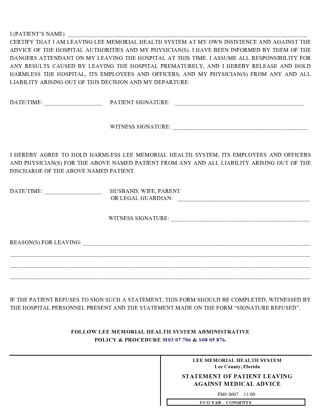 39 Printable Against Medical Advice AMA Forms