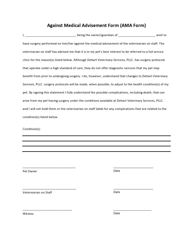 39 Printable Against Medical Advice AMA Forms