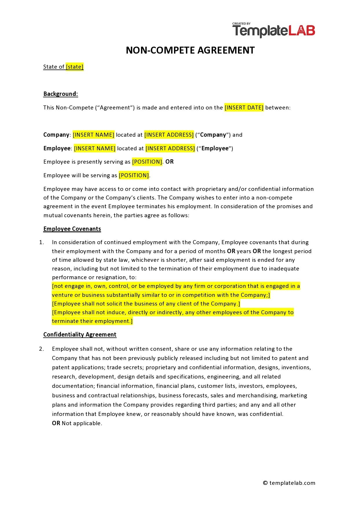 39 Standard Non Compete Agreement Templates TemplateLab