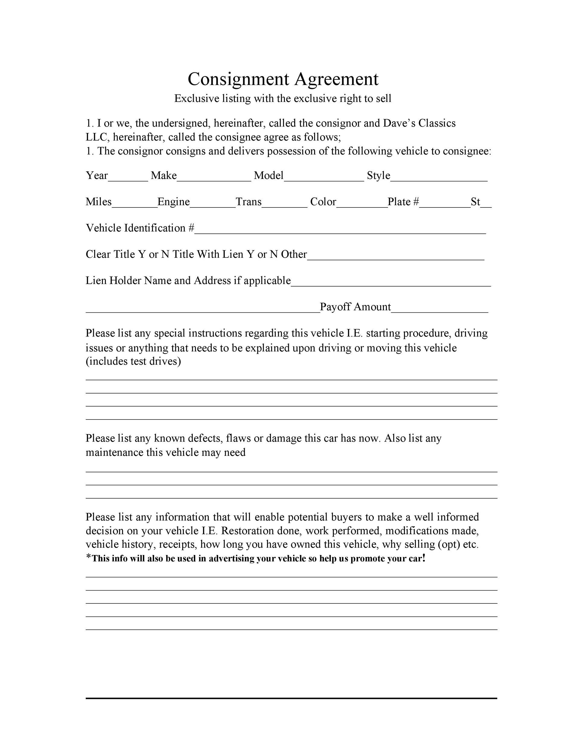 40 Best Consignment Agreement Templates U0026 Forms TemplateLab