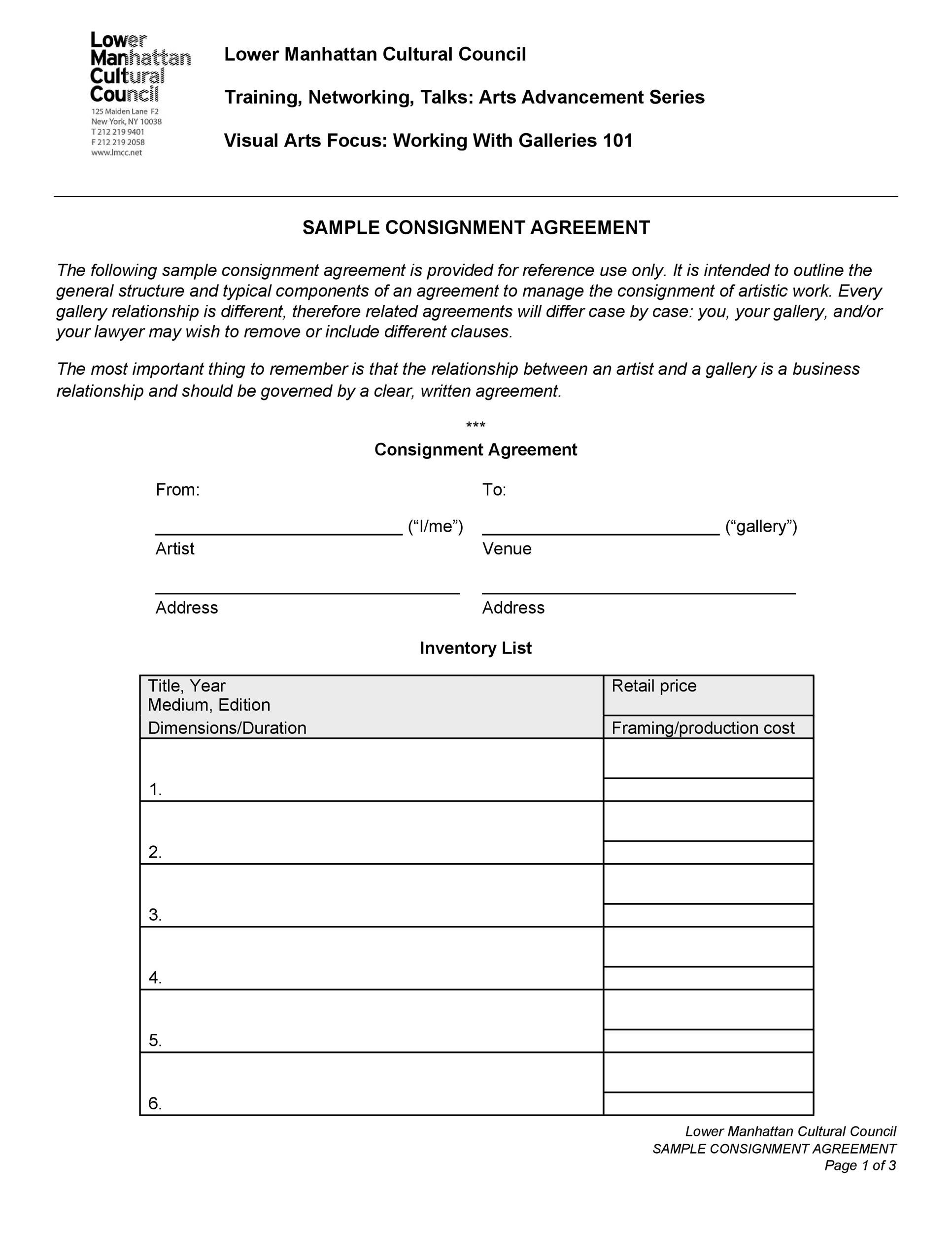 Free Printable Consignment Agreement Form