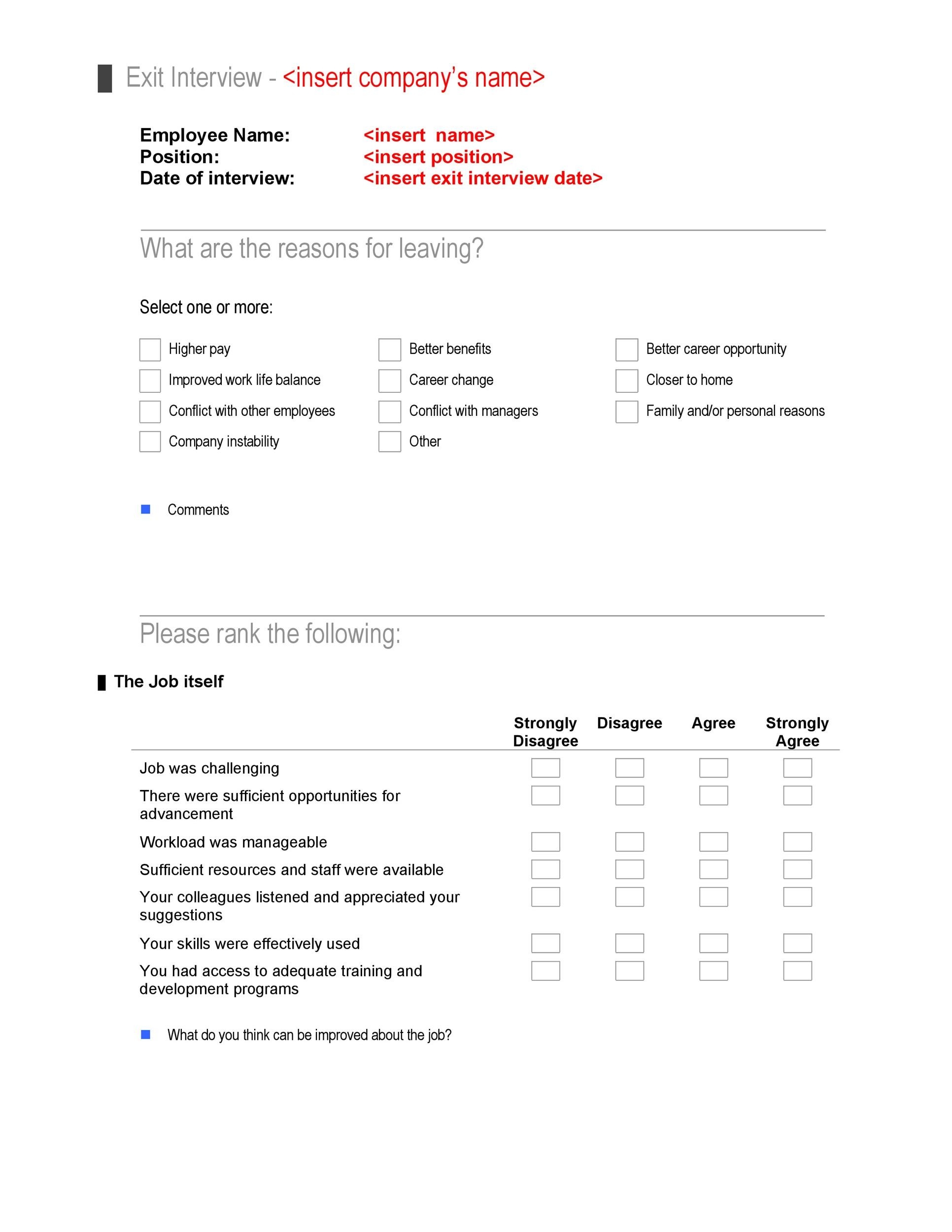 40 Best Exit Interview Templates U0026 Forms TemplateLab