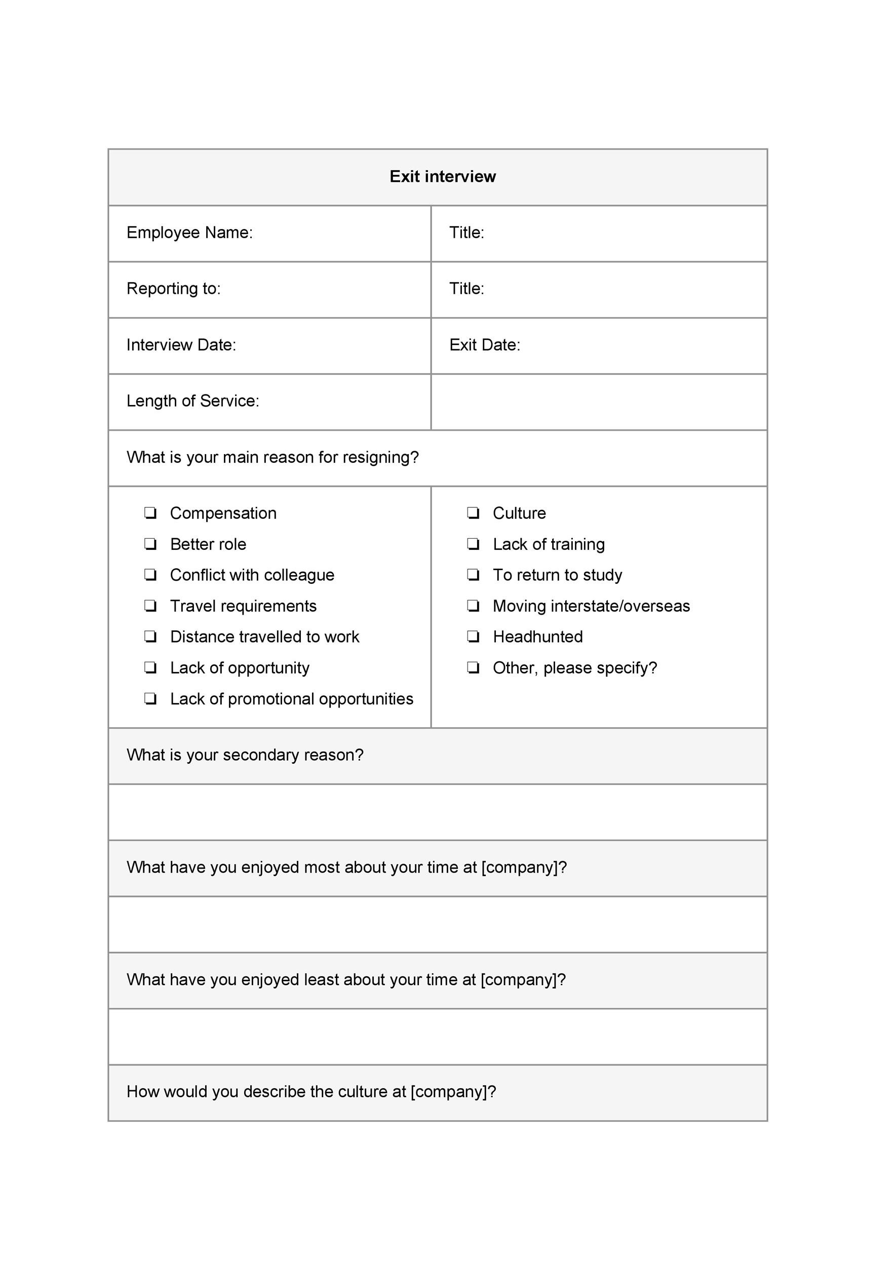 40 Best Exit Interview Templates U0026 Forms TemplateLab