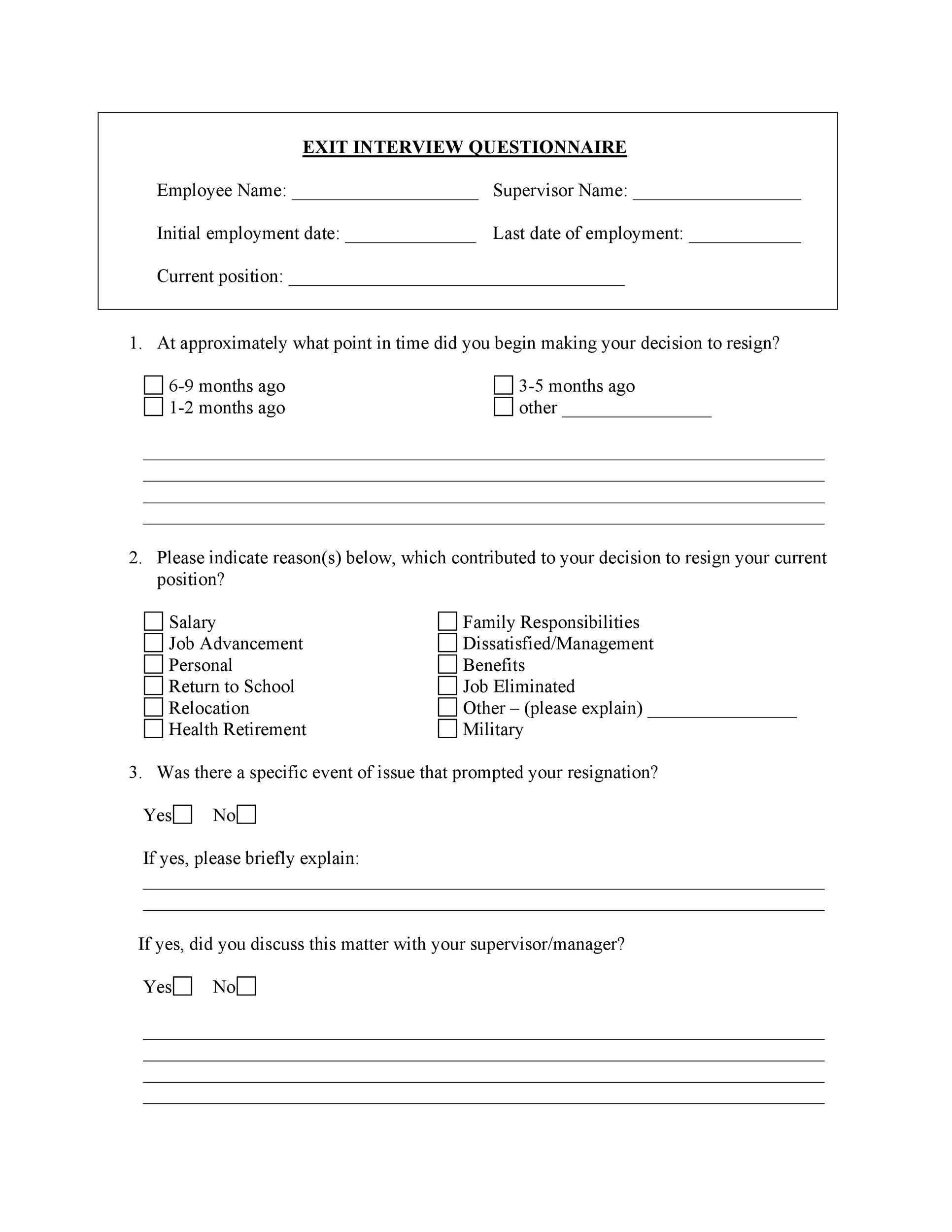 40 Best Exit Interview Templates U0026 Forms TemplateLab