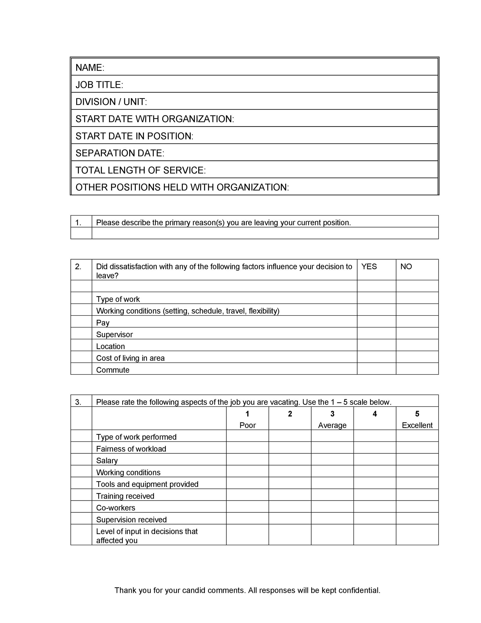 Free Printable Employee Exit Interview Form