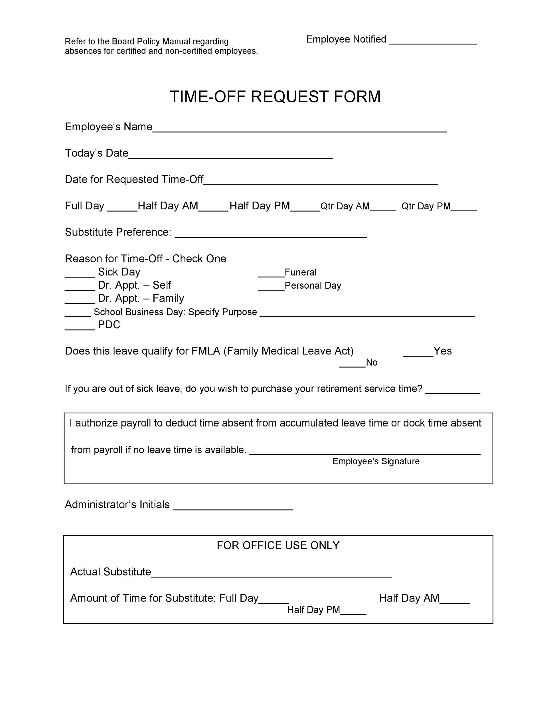 Time Off Request Form Free Printable