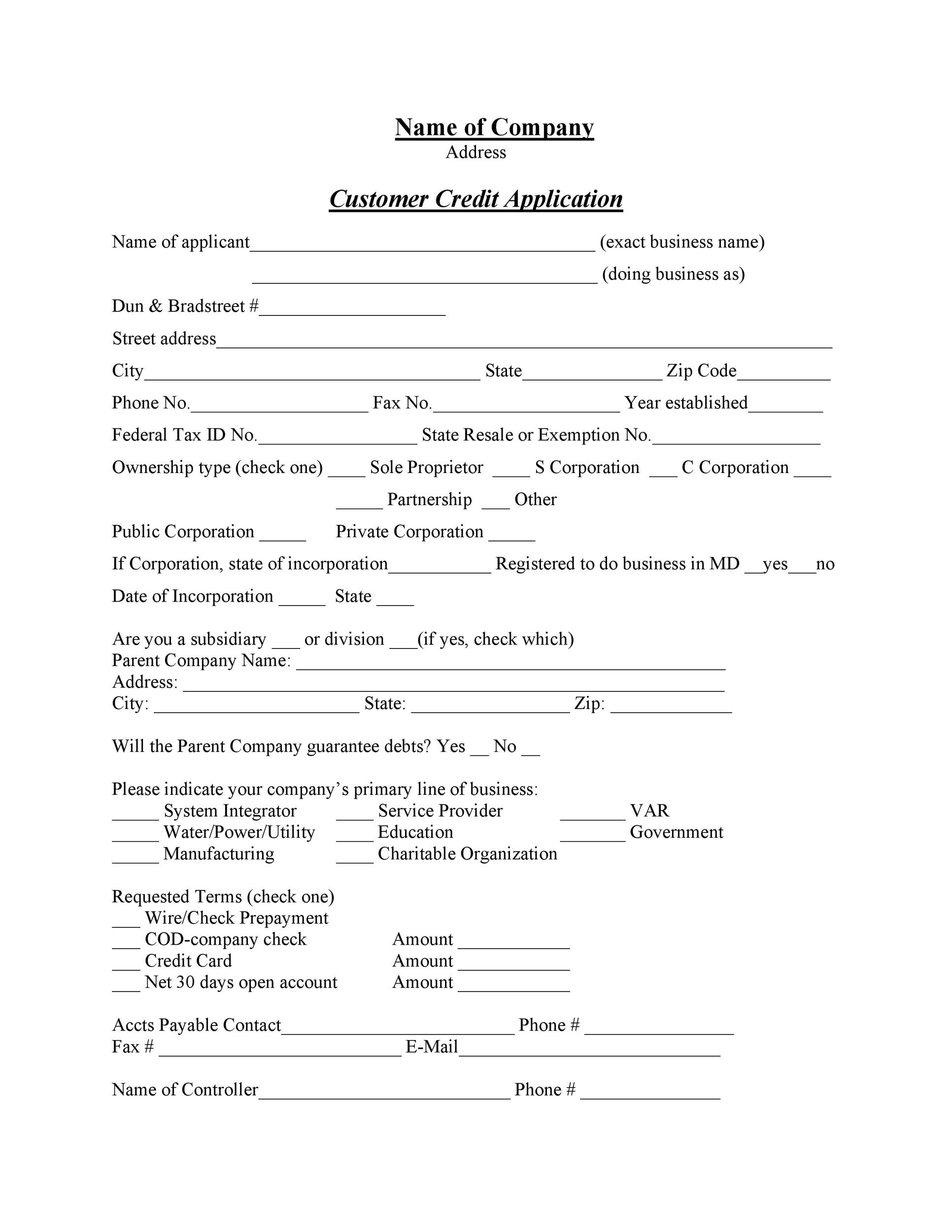 40 Free Credit Application Form Templates U0026 Samples