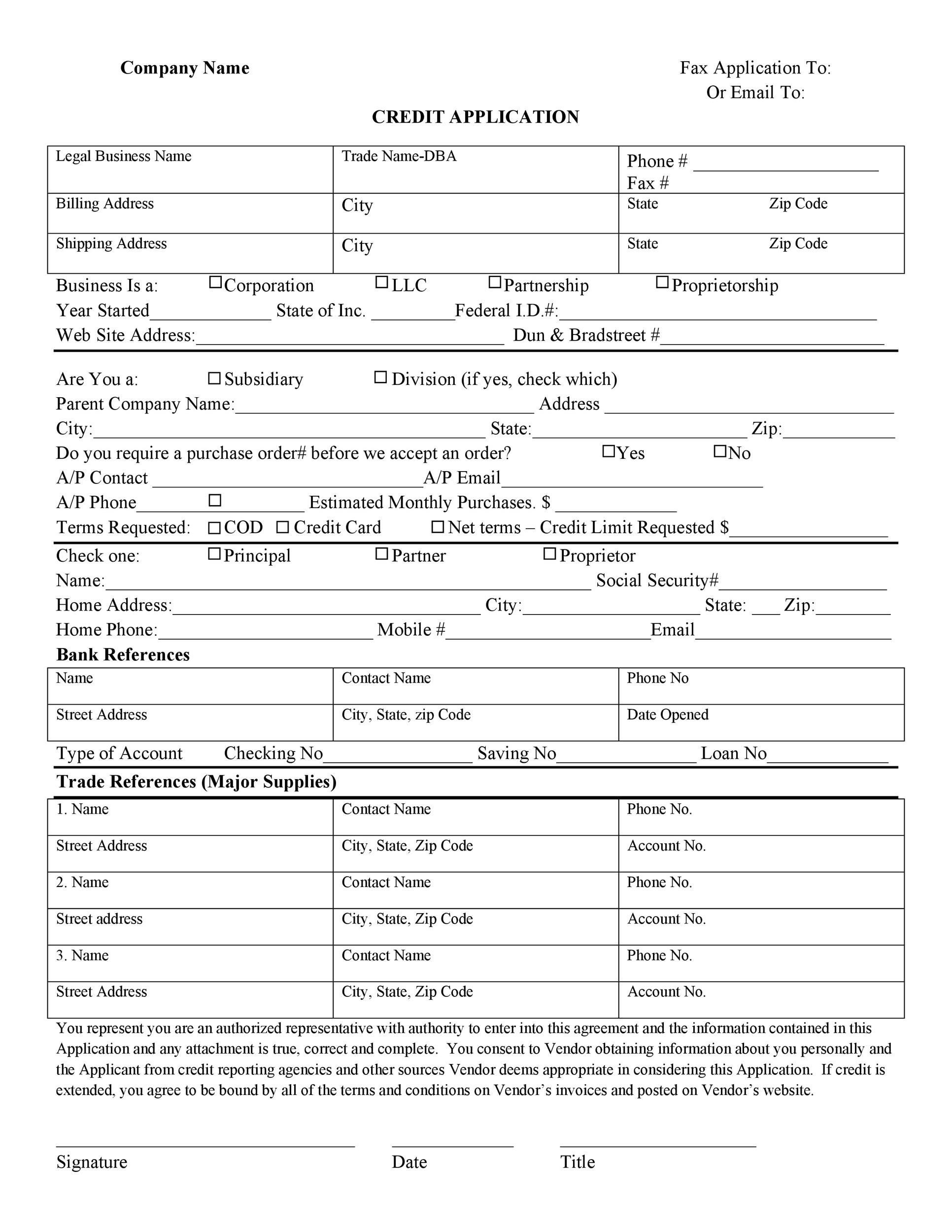 40 Free Credit Application Form Templates U0026 Samples
