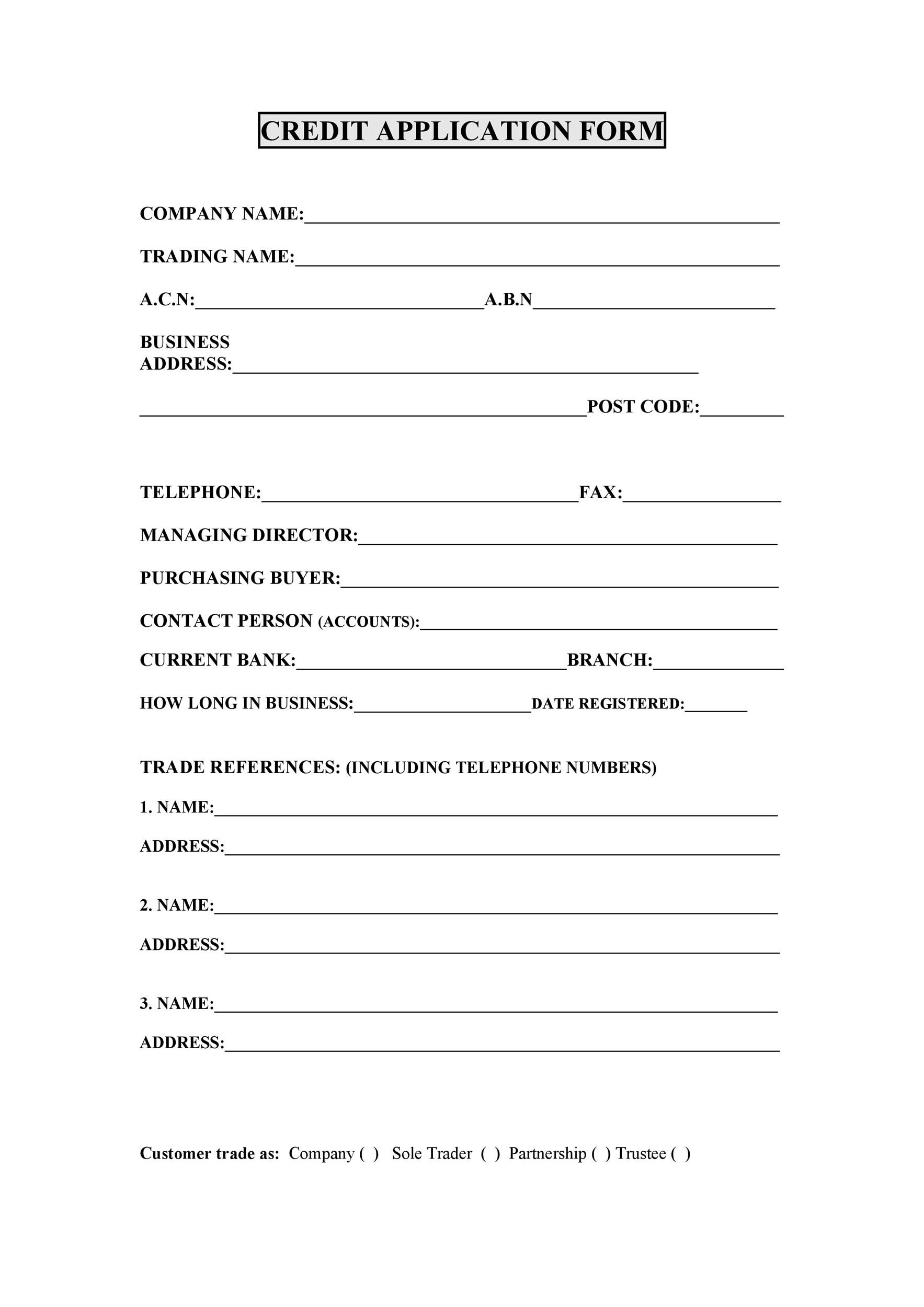 Printable Free Credit Application Form Pdf