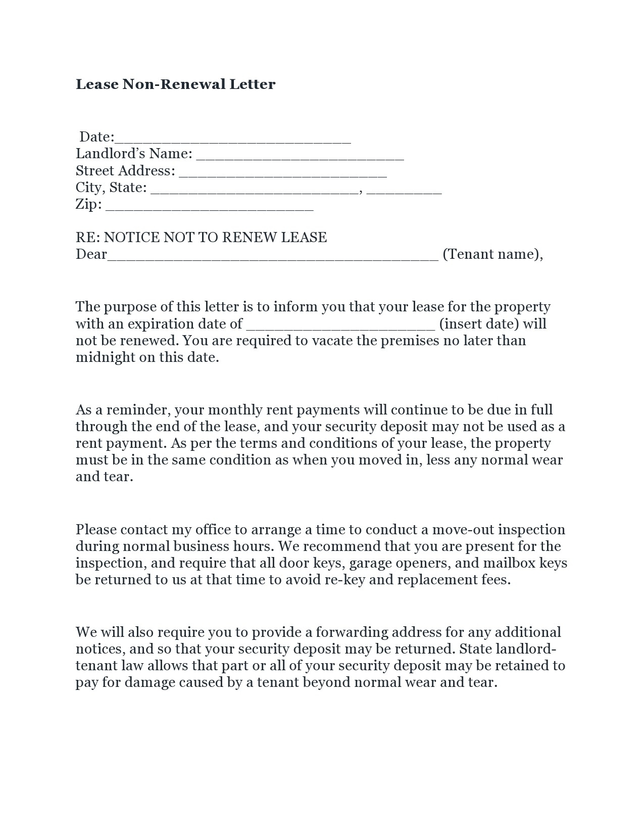 40 Free Not Renewing Lease Letters u0026 Samples TemplateLab