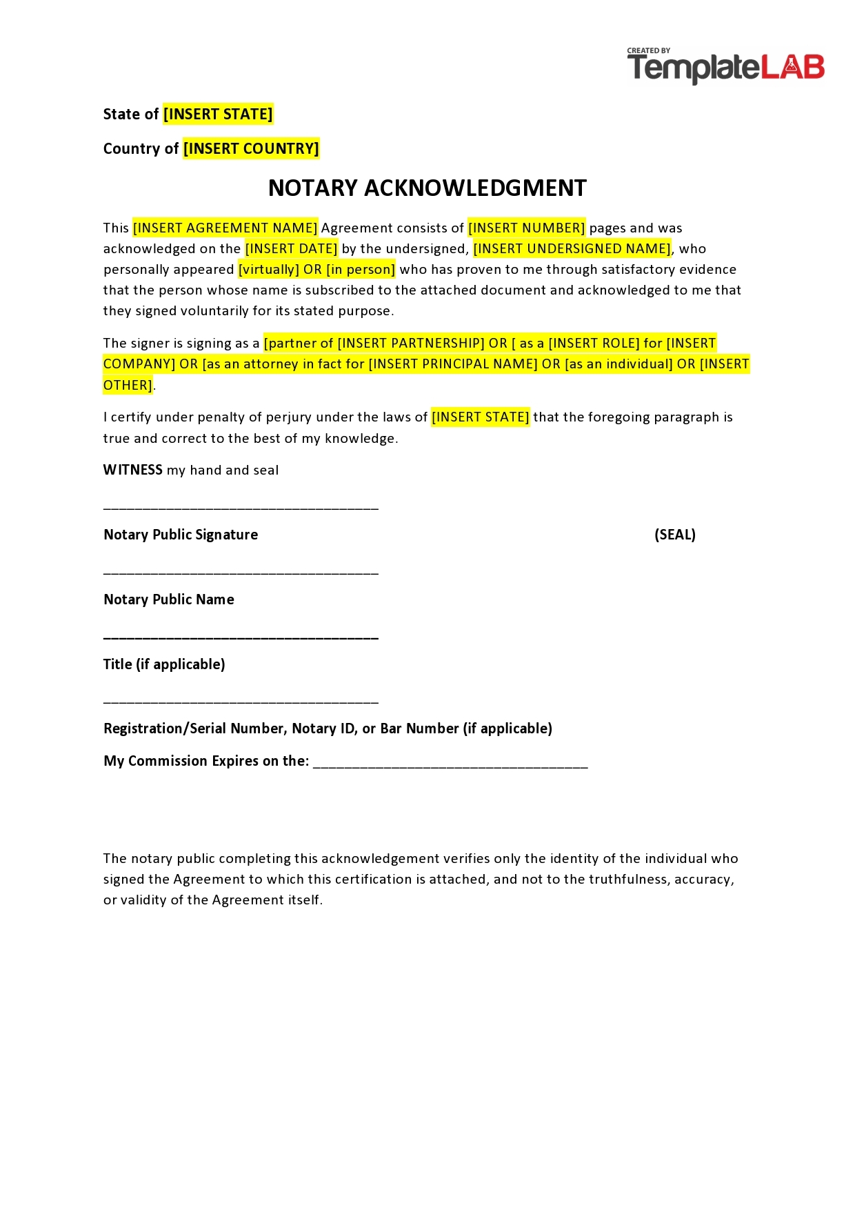 Free Printable Ca Acknowledgement Form
