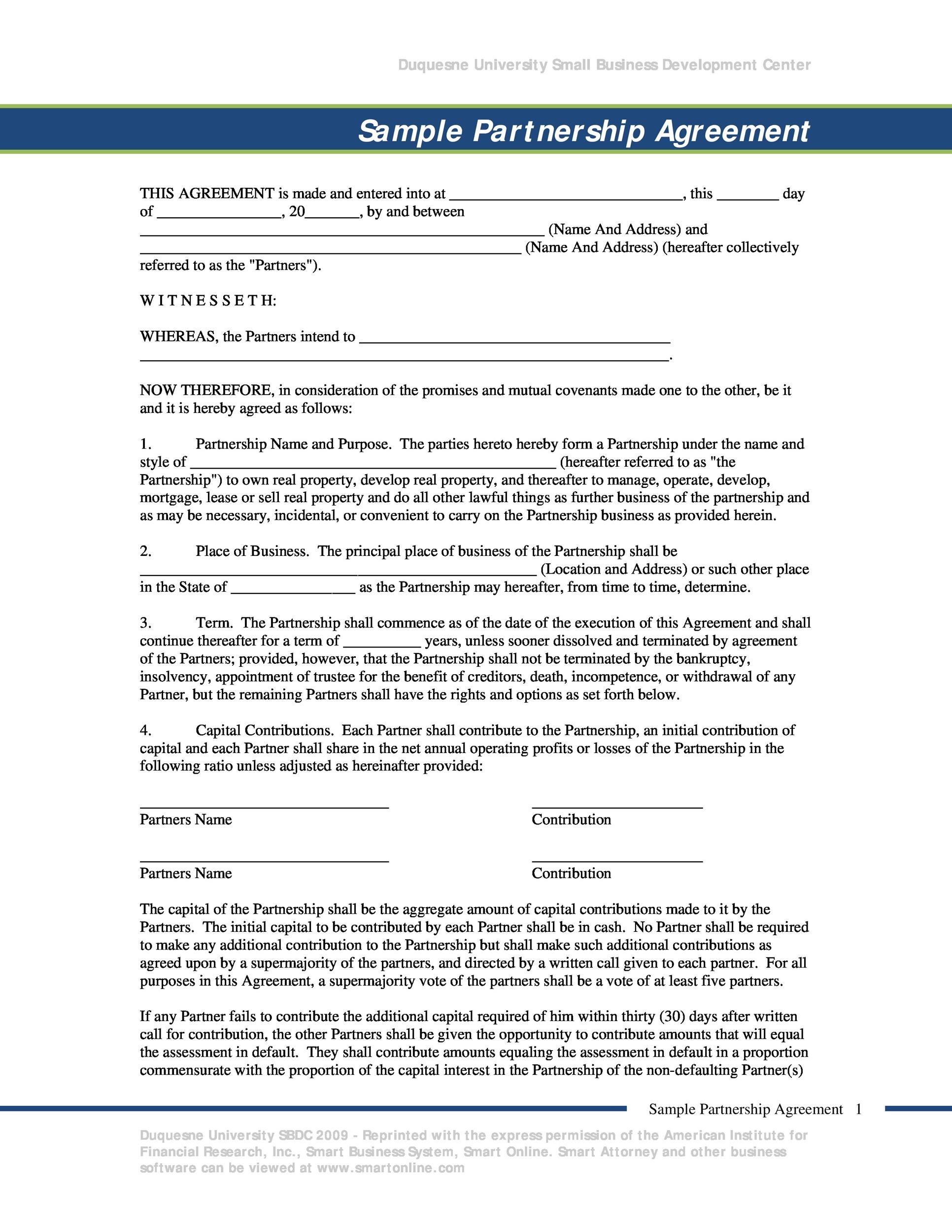 Free Printable Business Detailed Form Partnership Agreement
