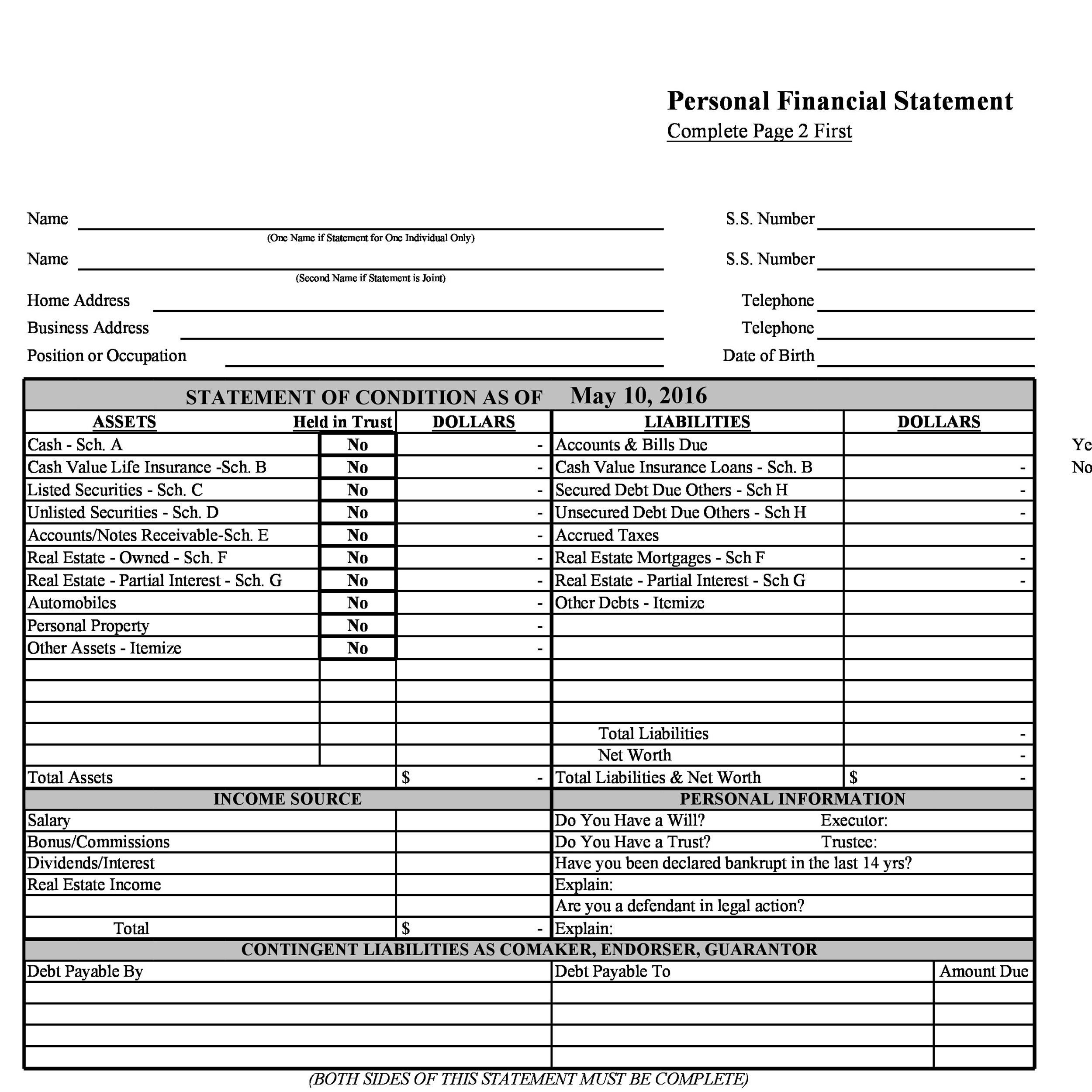 40 Personal Financial Statement Templates U0026 Forms TemplateLab Worksheets Library